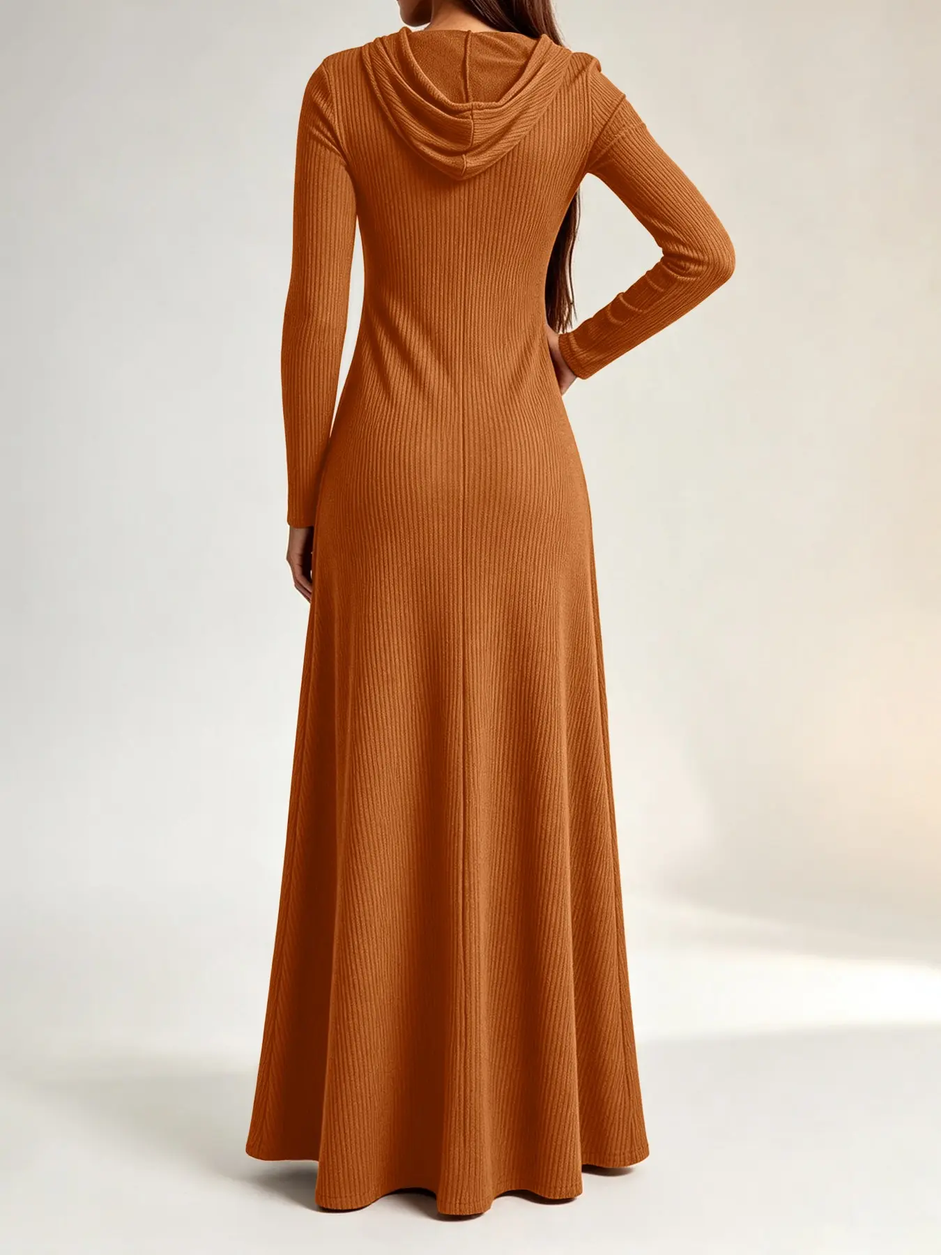 Women's Boho Half-Zip Hooded Knit A-Line Long Dress