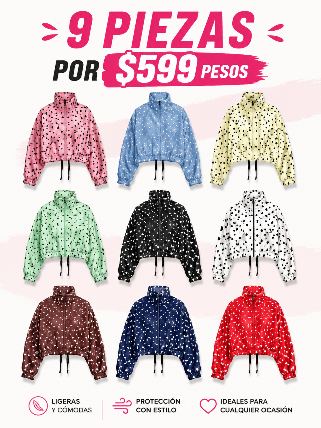 Chaqueta de mujer con lunares para primavera, cortavientos, abrigo corto, chaquetas tipo bomber para exteriores, ropa exterior, moda urbana, temporada media, novedades en chaqueta, chaqueta azul a la moda con cremallera