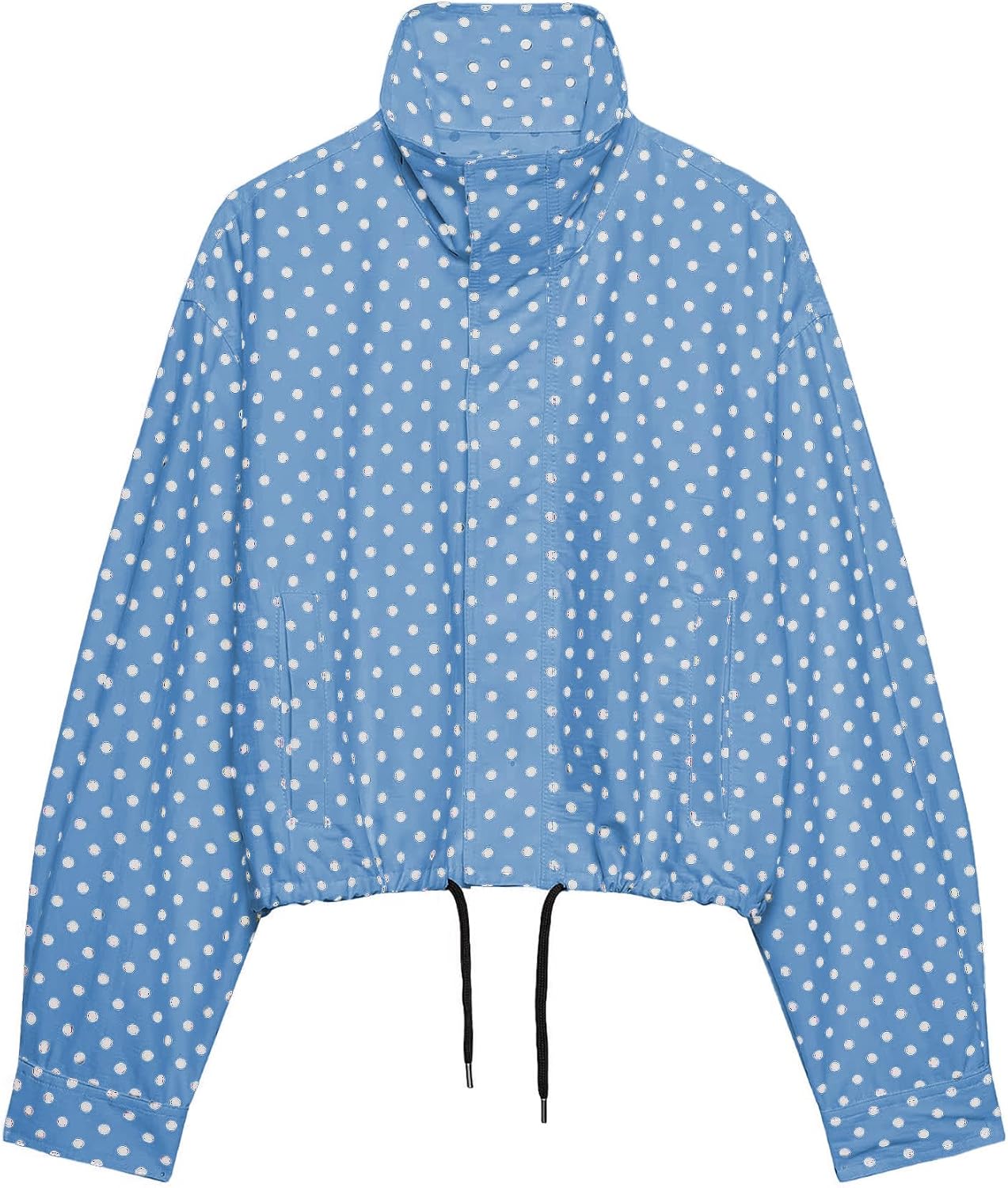 Chaqueta de mujer con lunares para primavera, cortavientos, abrigo corto, chaquetas tipo bomber para exteriores, ropa exterior, moda urbana, temporada media, novedades en chaqueta, chaqueta azul a la moda con cremallera