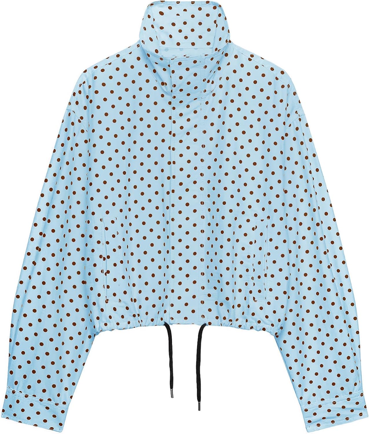 Chaqueta de mujer con lunares para primavera, cortavientos, abrigo corto, chaquetas tipo bomber para exteriores, ropa exterior, moda urbana, temporada media, novedades en chaqueta, chaqueta azul a la moda con cremallera