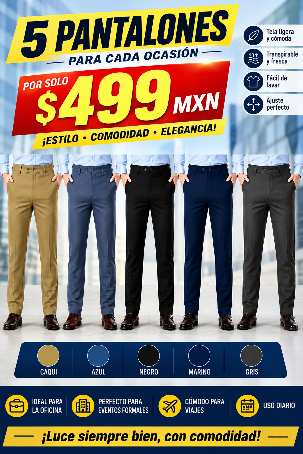 Pantalones de Traje para Hombre Cómodos y Suaves, Anti Arrugas, No Hacen Bolitas y Sin Necesidad de Planchar, Corte Recto Ideal para Oficina, Viajes de Negocios y Citas