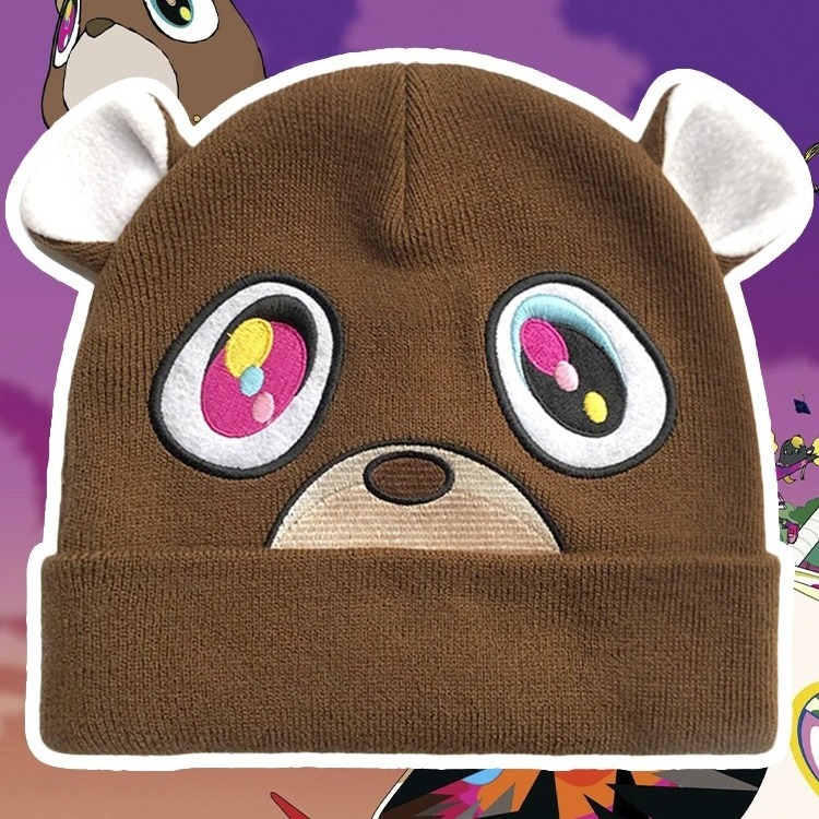 Graduation Kanye Bear Brown Beanie One Size with Ears, Brown, One Size