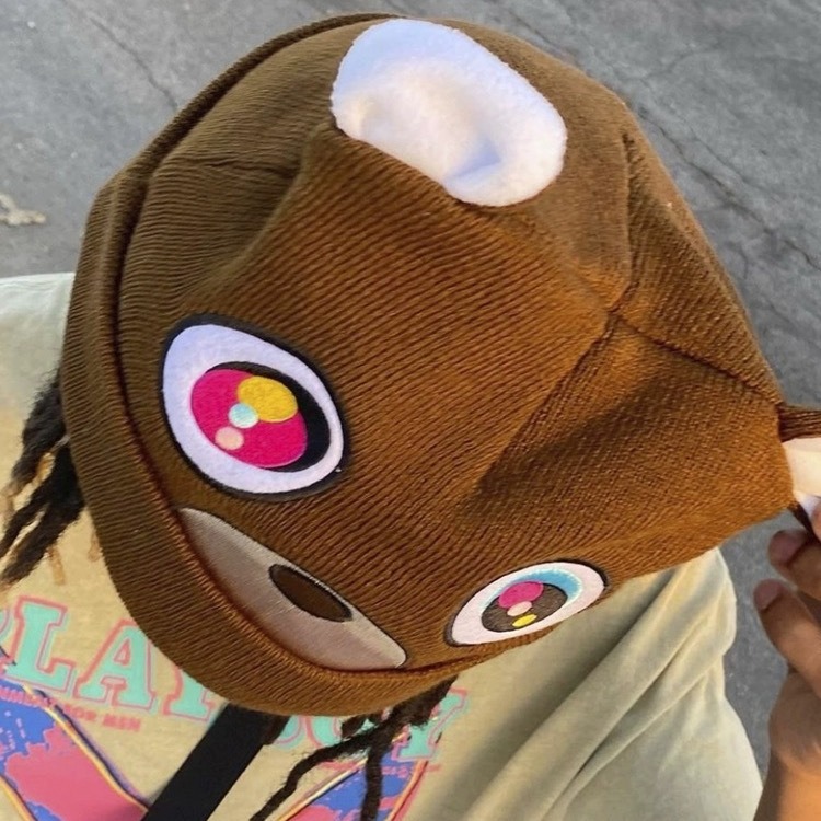 Graduation Kanye Bear Brown Beanie One Size with Ears, Brown, One Size