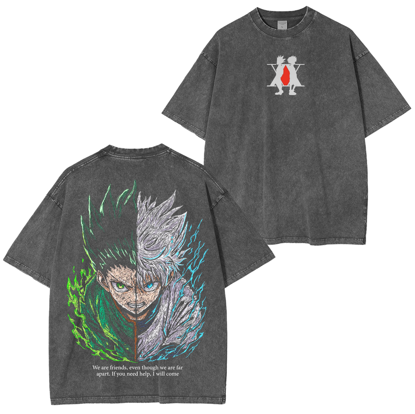 Hunter x Hunter Gon figure and Killia Zoldyck Anime Washed T-shirt/Crewneck/Hoodie
