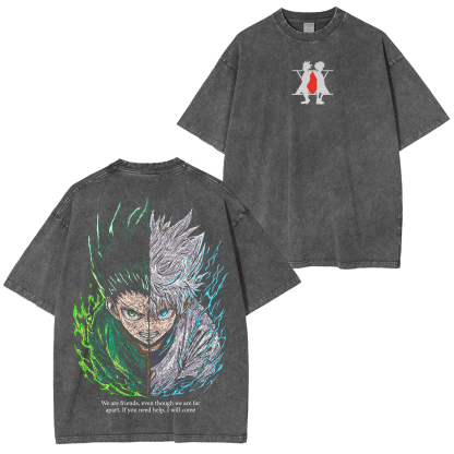 Hunter x Hunter Gon figure and Killia Zoldyck Anime Washed T-shirt/Crewneck/Hoodie