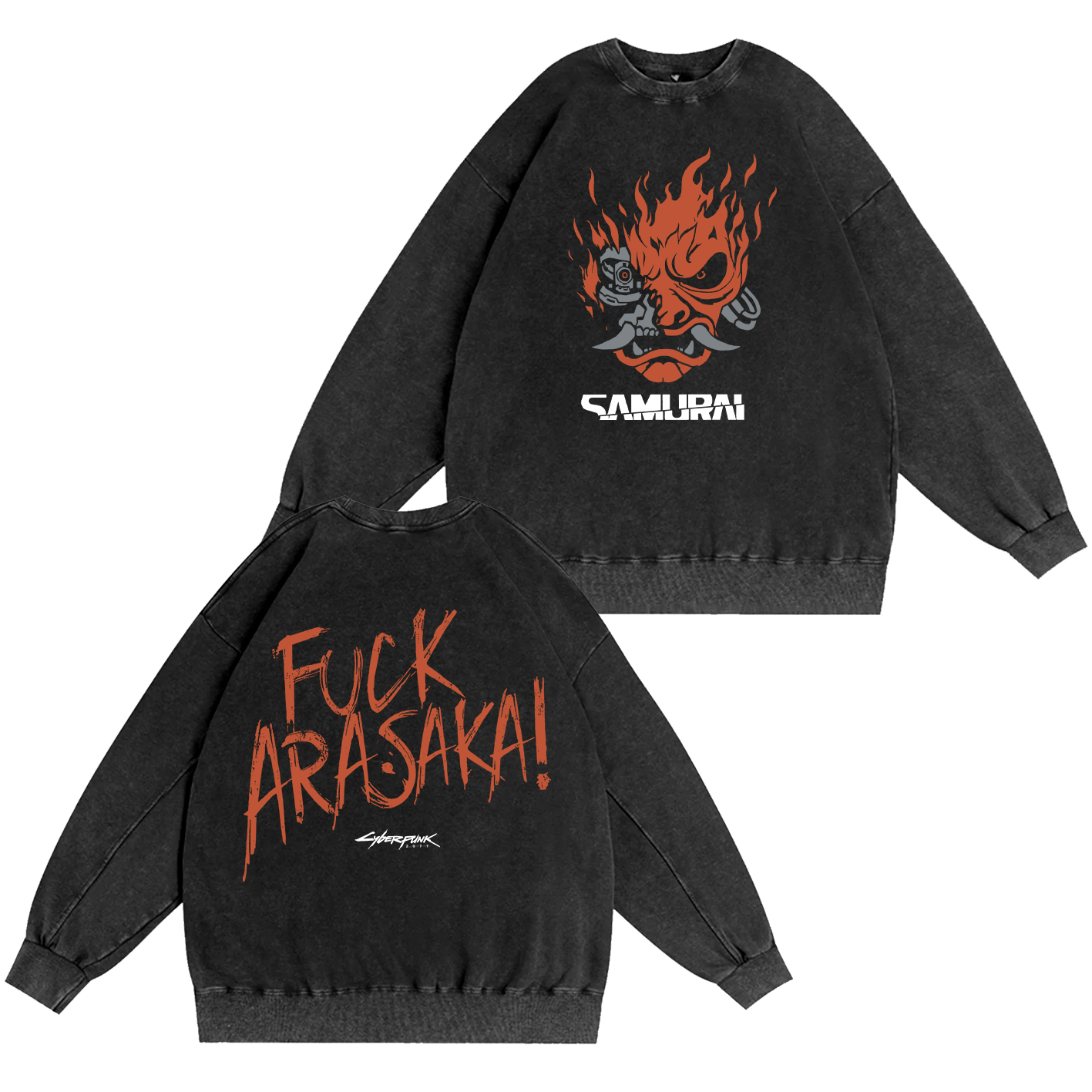 Samurai Cyberpunk 2077 Unisex Washed T-Shirt-Back