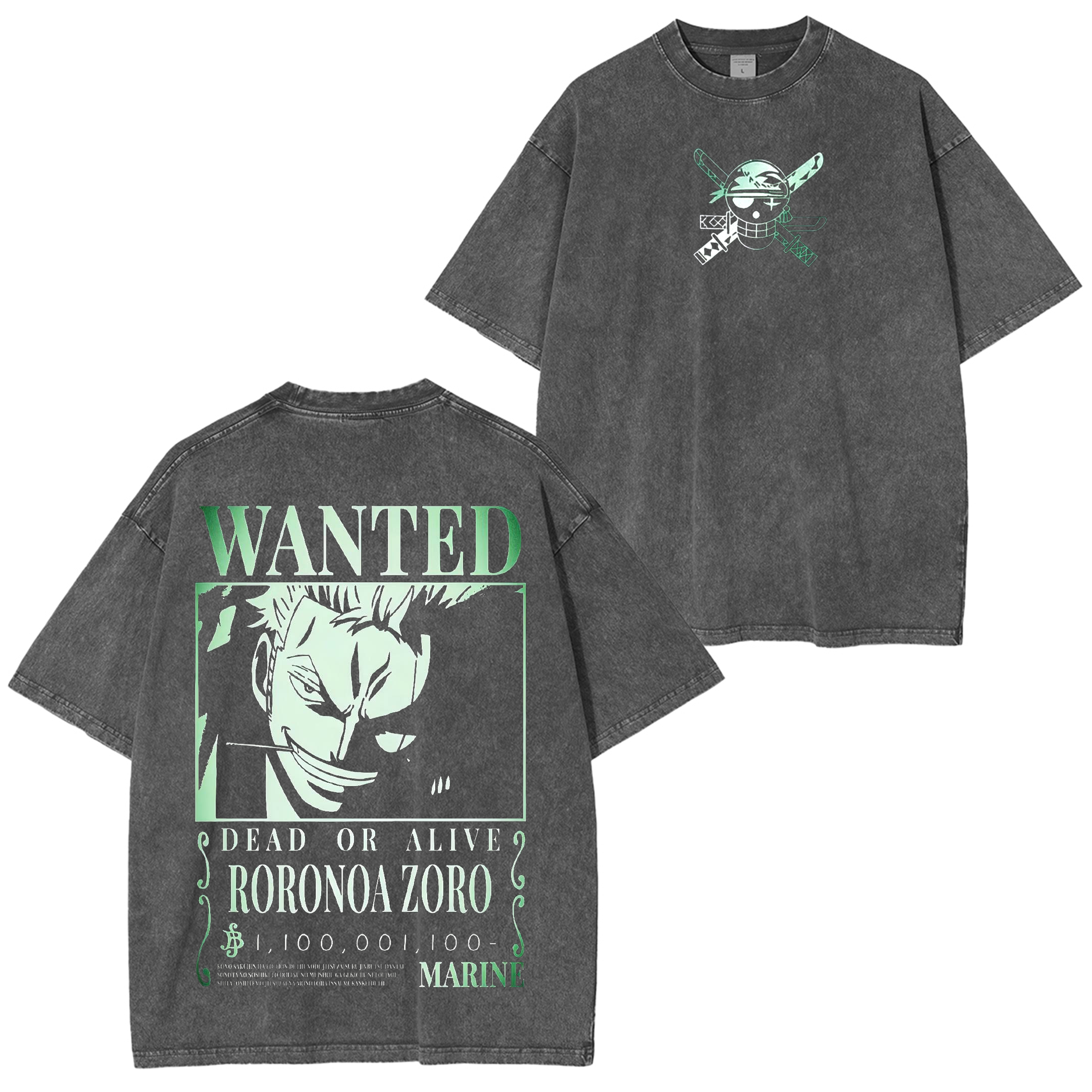 One Piece Shirt -Zoro Wanted Anime Unisex Washed T-Shirt
