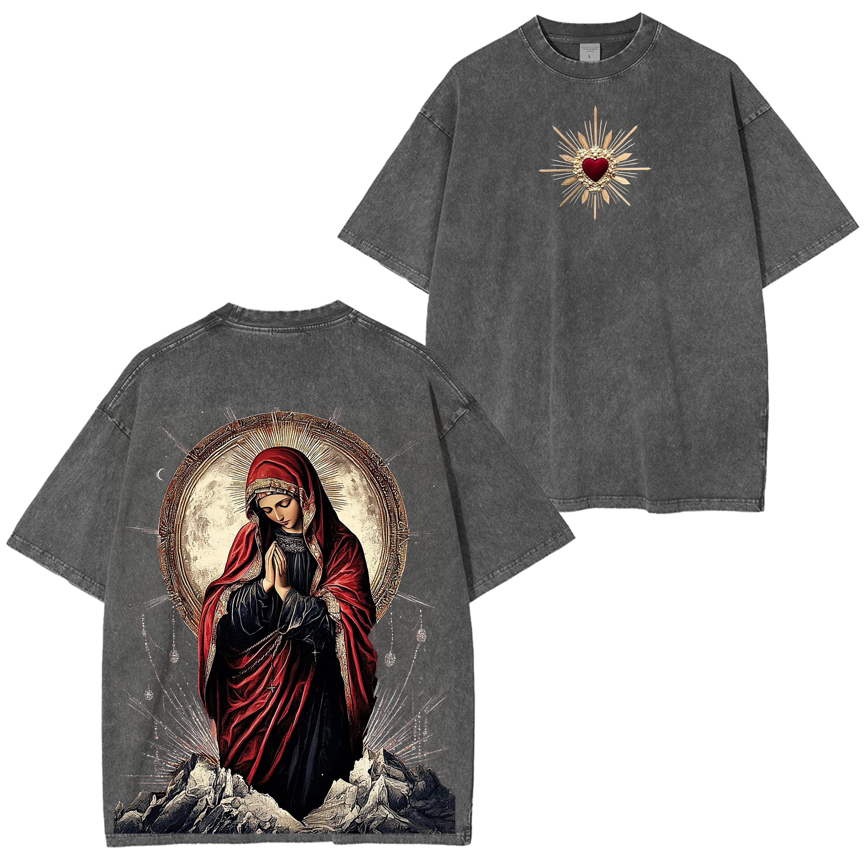 Sacred Heart Virgin Mary Unisex Washed T-Shirt