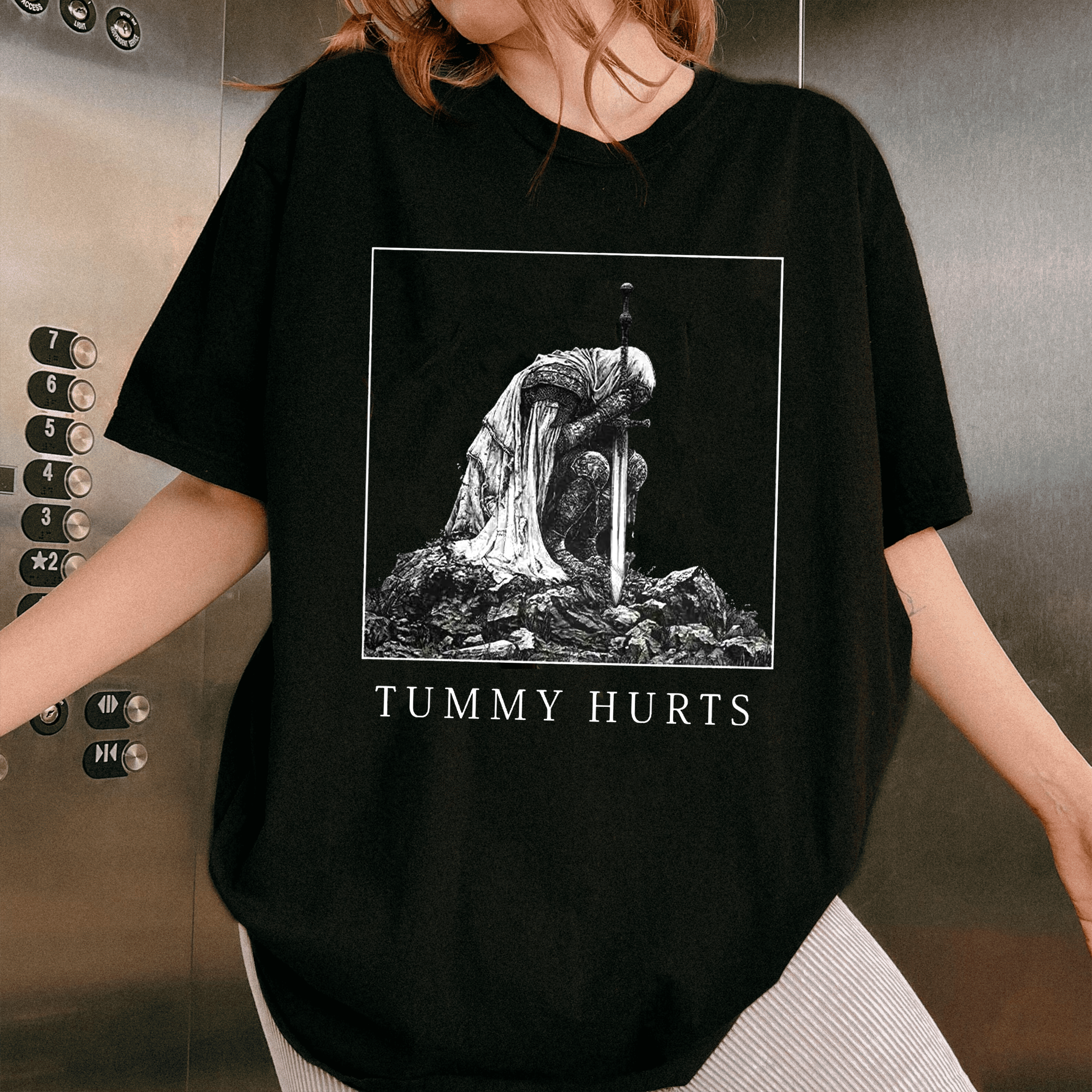 Tummy Hurts Medieval Knight Dark Humor art Unisex T-shirt/Crewneck/Hoodie
