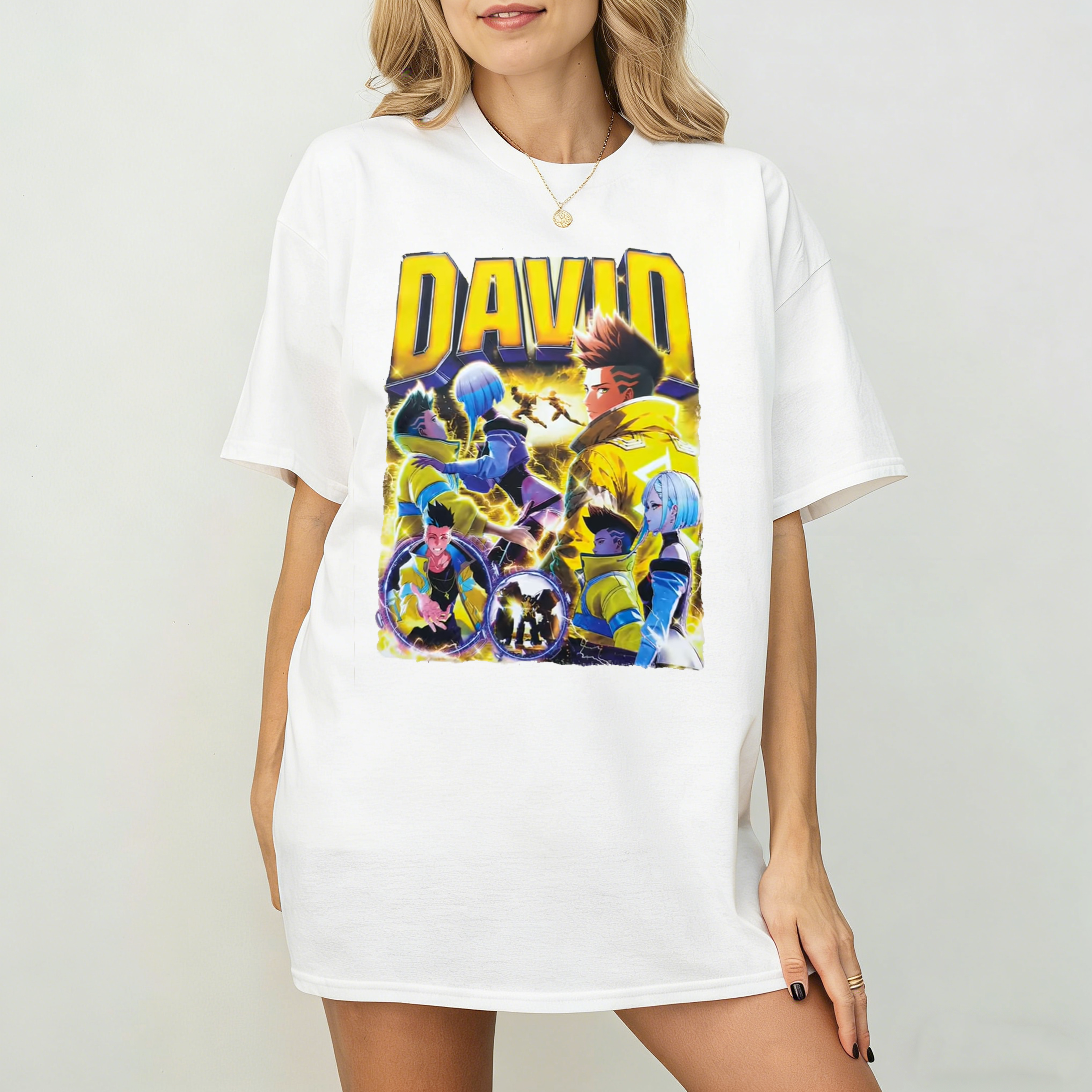 David x Lucy Cyberpunk Edgerunners Anime Inspired Graphic Oversize Unisex Shirts/Crewneck/Hoodie