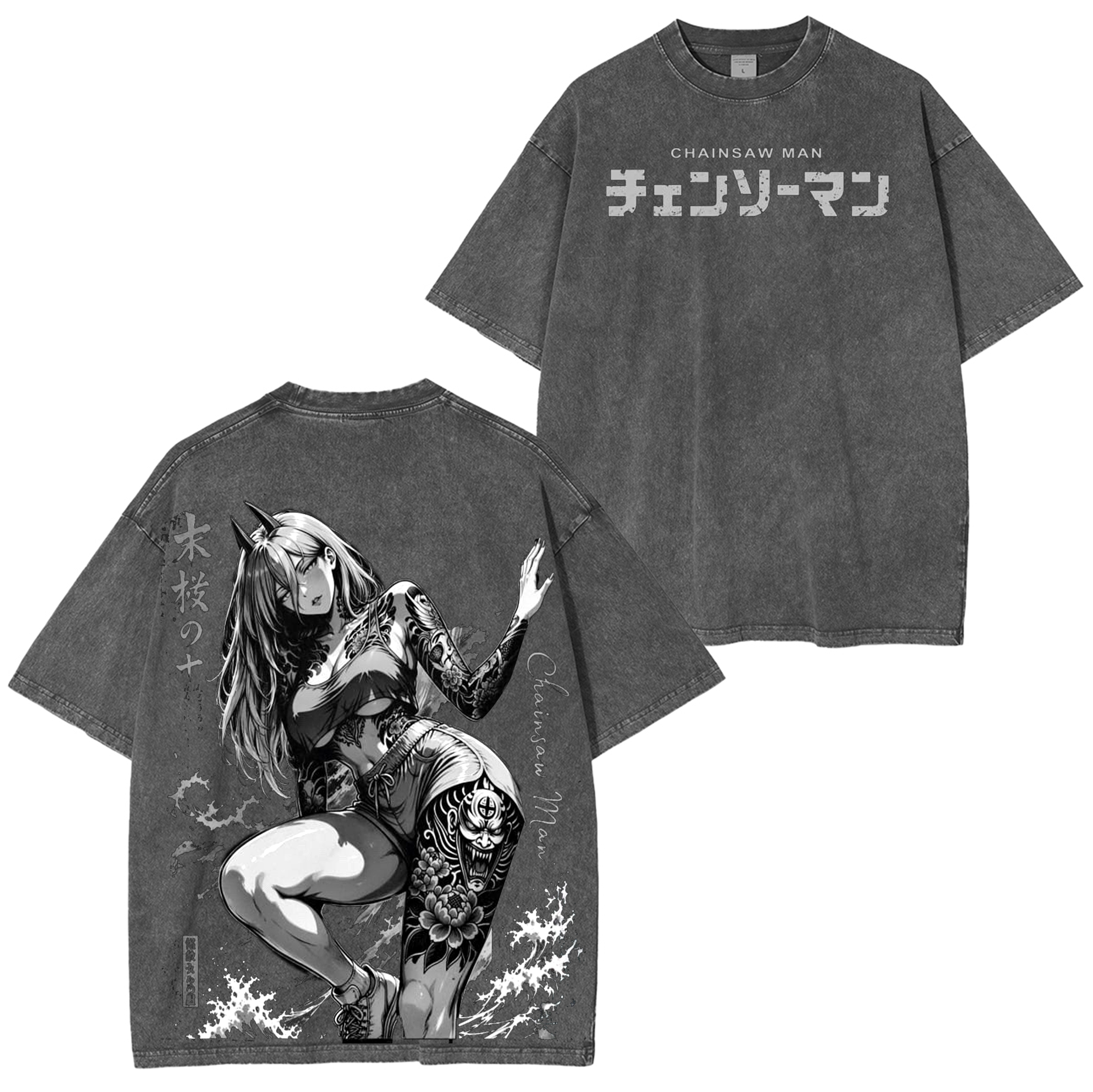 Power ChainsawMan Anime Unisex Washed T-Shirt
