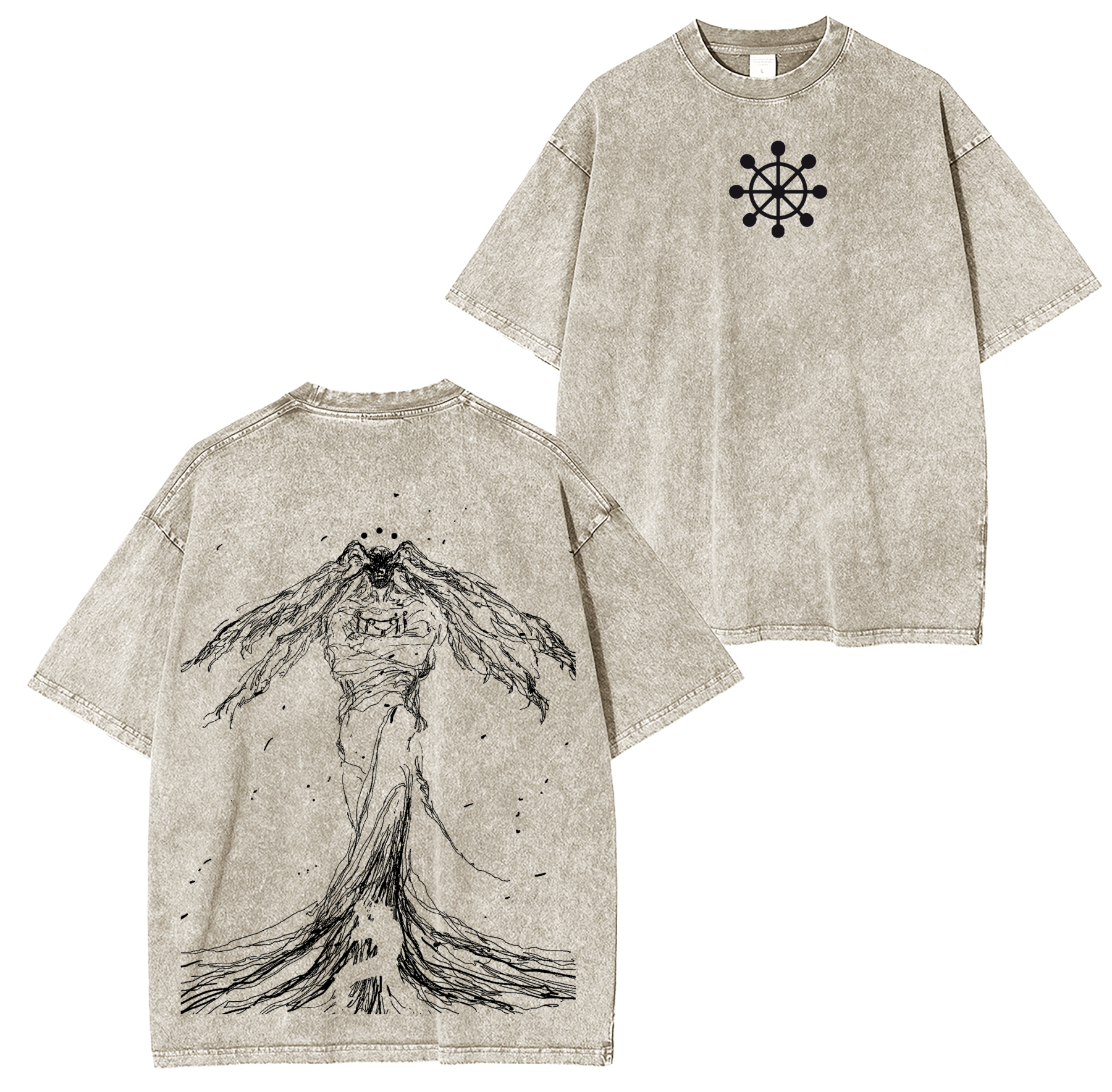 Shinigami X Mahoraga 90s Retro JJK Unisex Washed T-Shirt