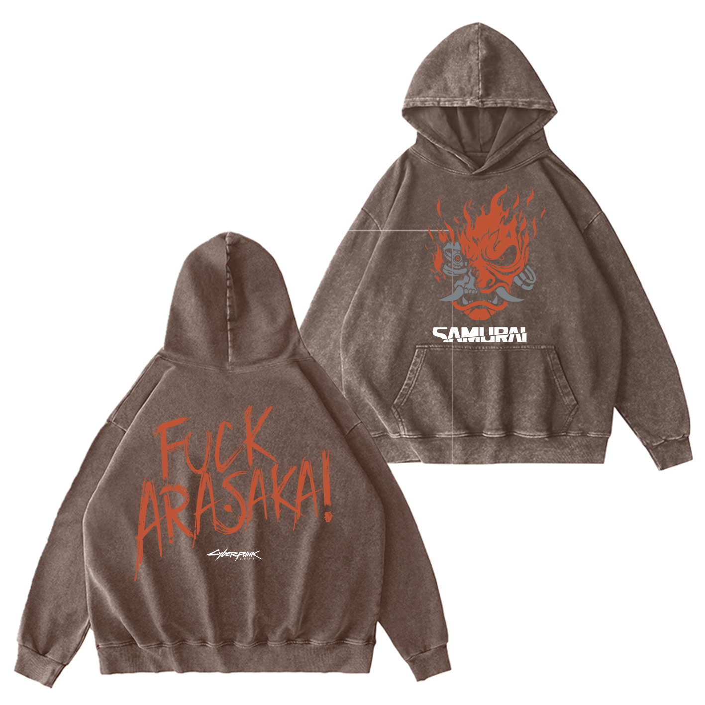 Samurai Cyberpunk 2077 Unisex Washed T-Shirt-Back