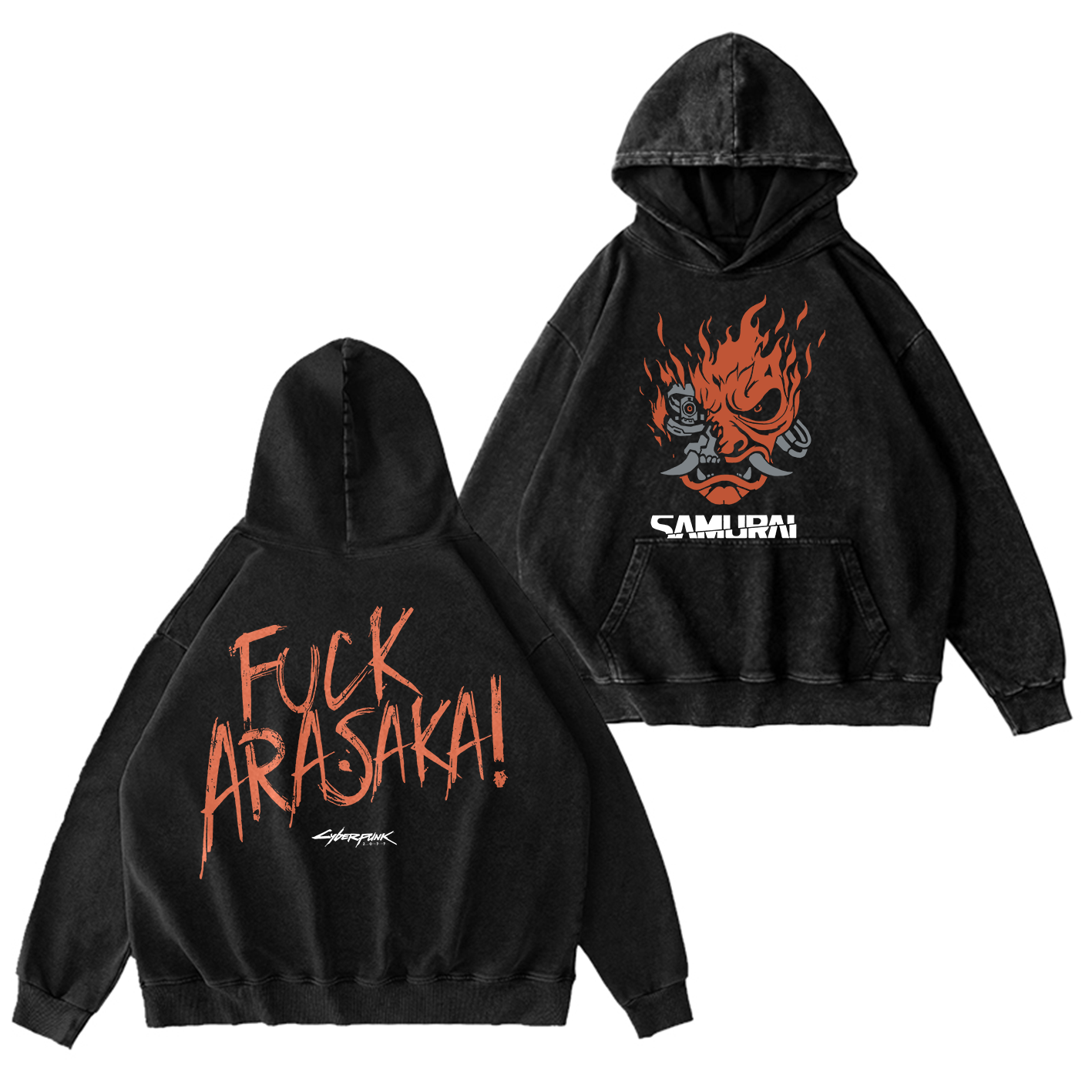 Samurai Cyberpunk 2077 Unisex Washed T-Shirt-Back