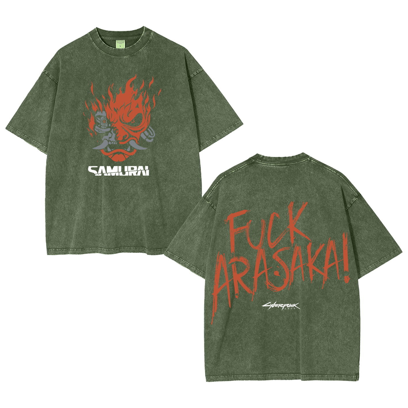 Samurai Cyberpunk 2077 Unisex Washed T-Shirt-Back