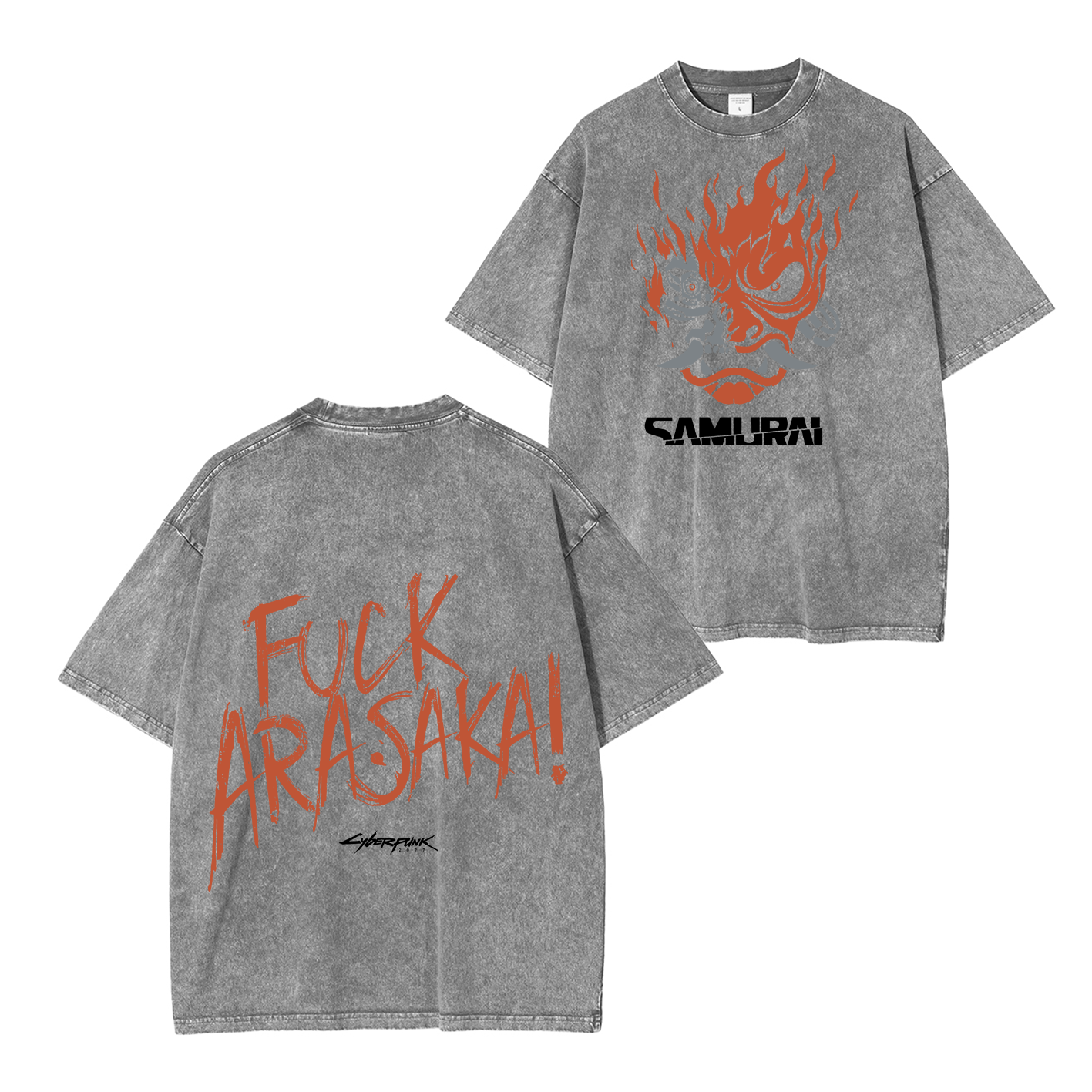 Samurai Cyberpunk 2077 Unisex Washed T-Shirt-Back