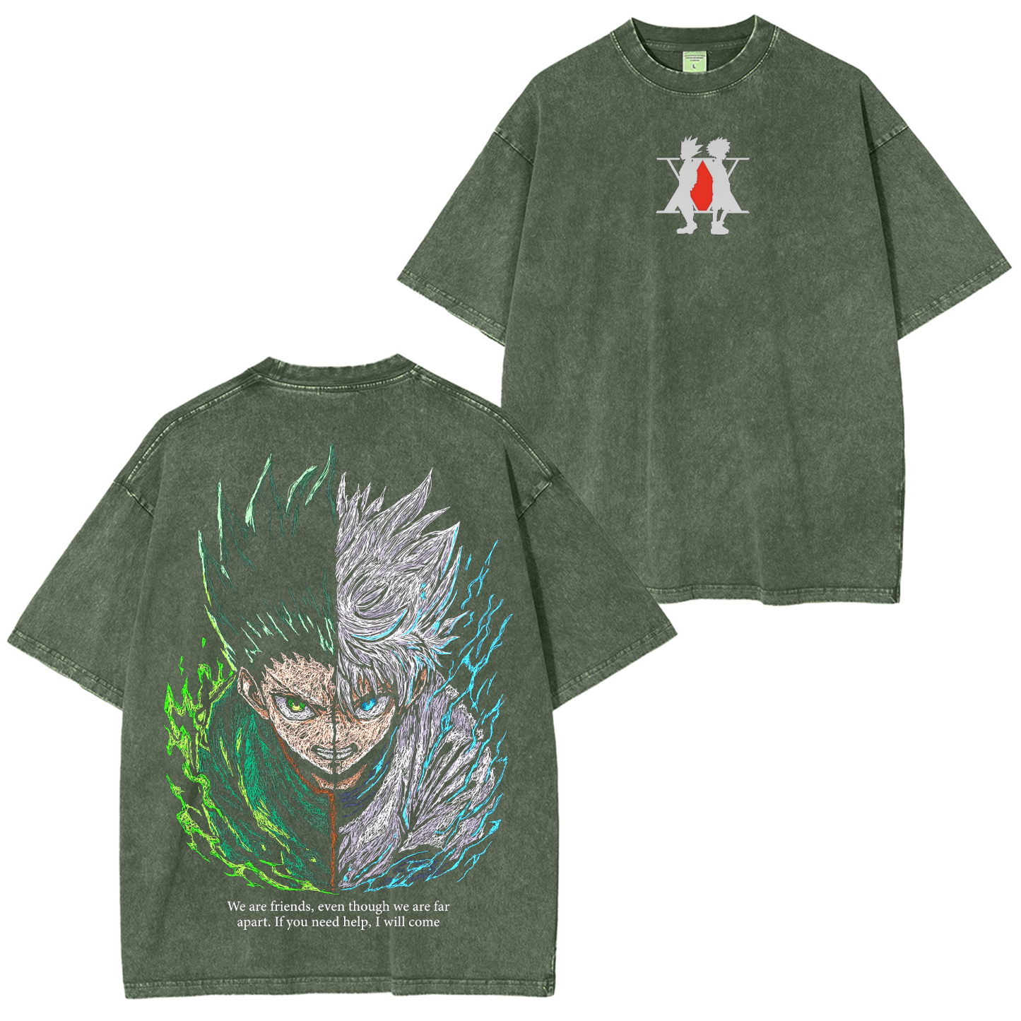 Hunter x Hunter Gon figure and Killia Zoldyck Anime Washed T-shirt/Crewneck/Hoodie