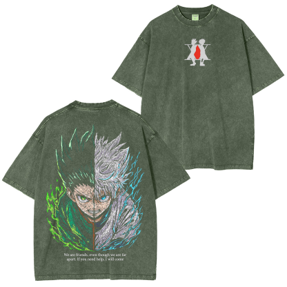 Hunter x Hunter Gon figure and Killia Zoldyck Anime Washed T-shirt/Crewneck/Hoodie