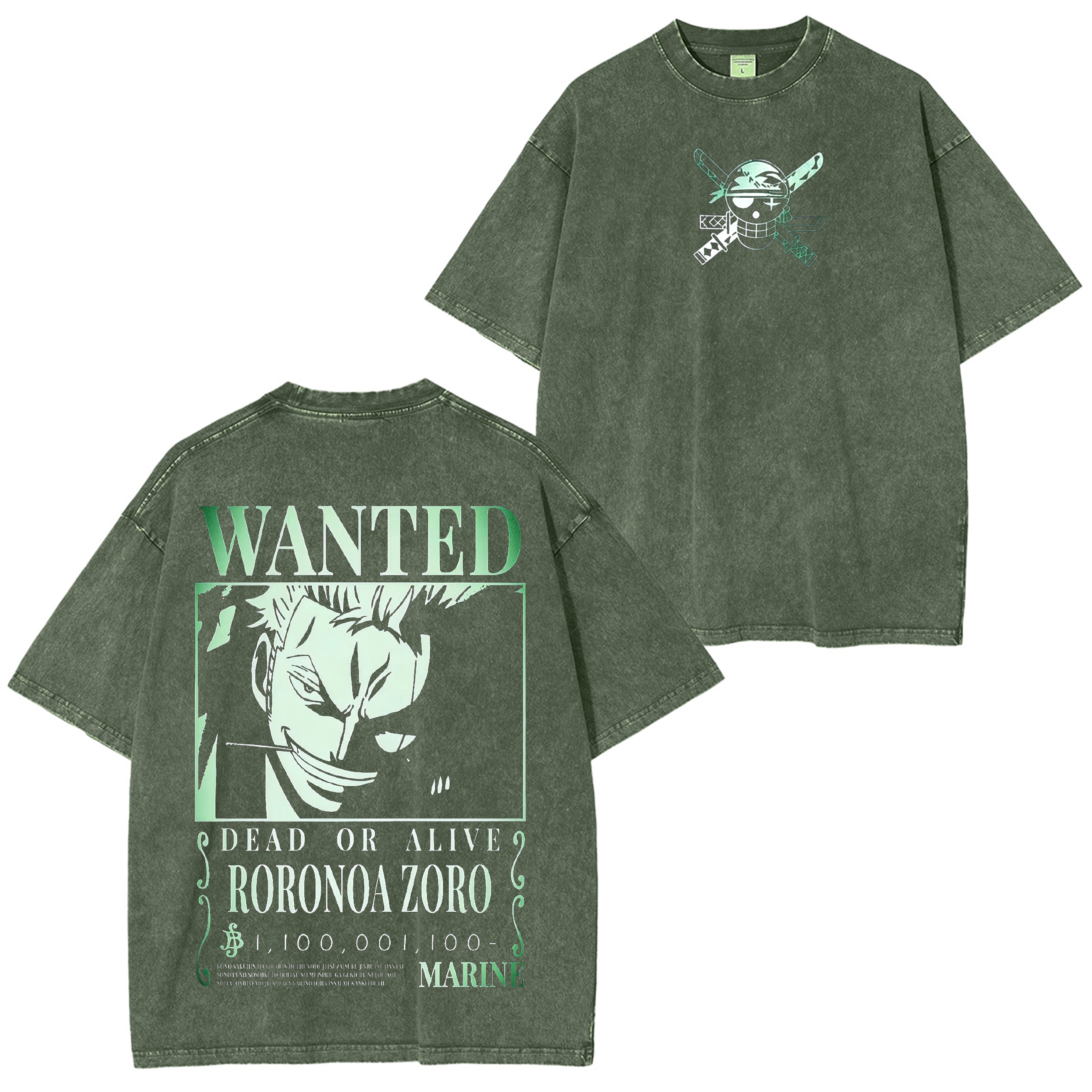 One Piece Shirt -Zoro Wanted Anime Unisex Washed T-Shirt