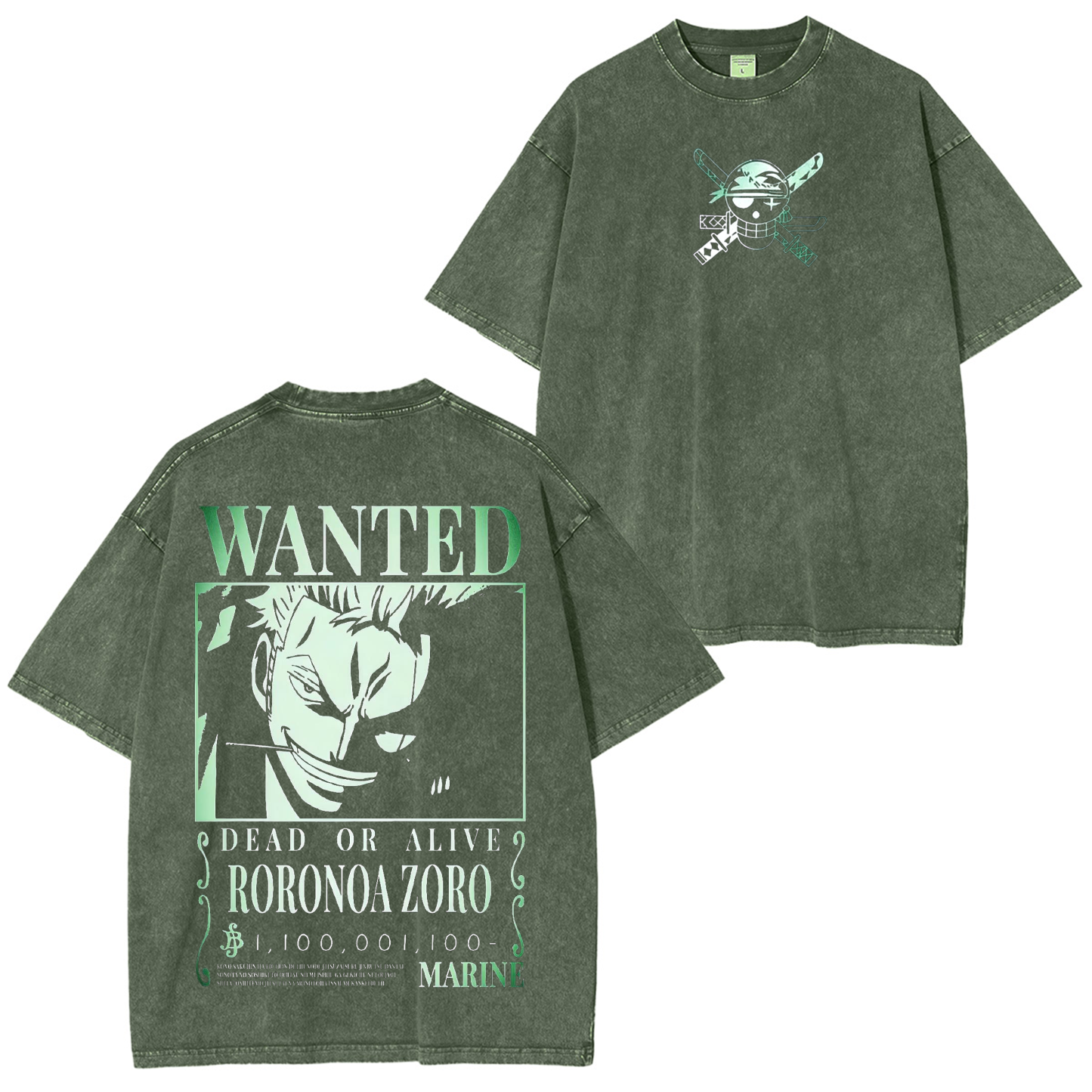 One Piece Shirt -Zoro Wanted Anime Unisex Washed T-Shirt