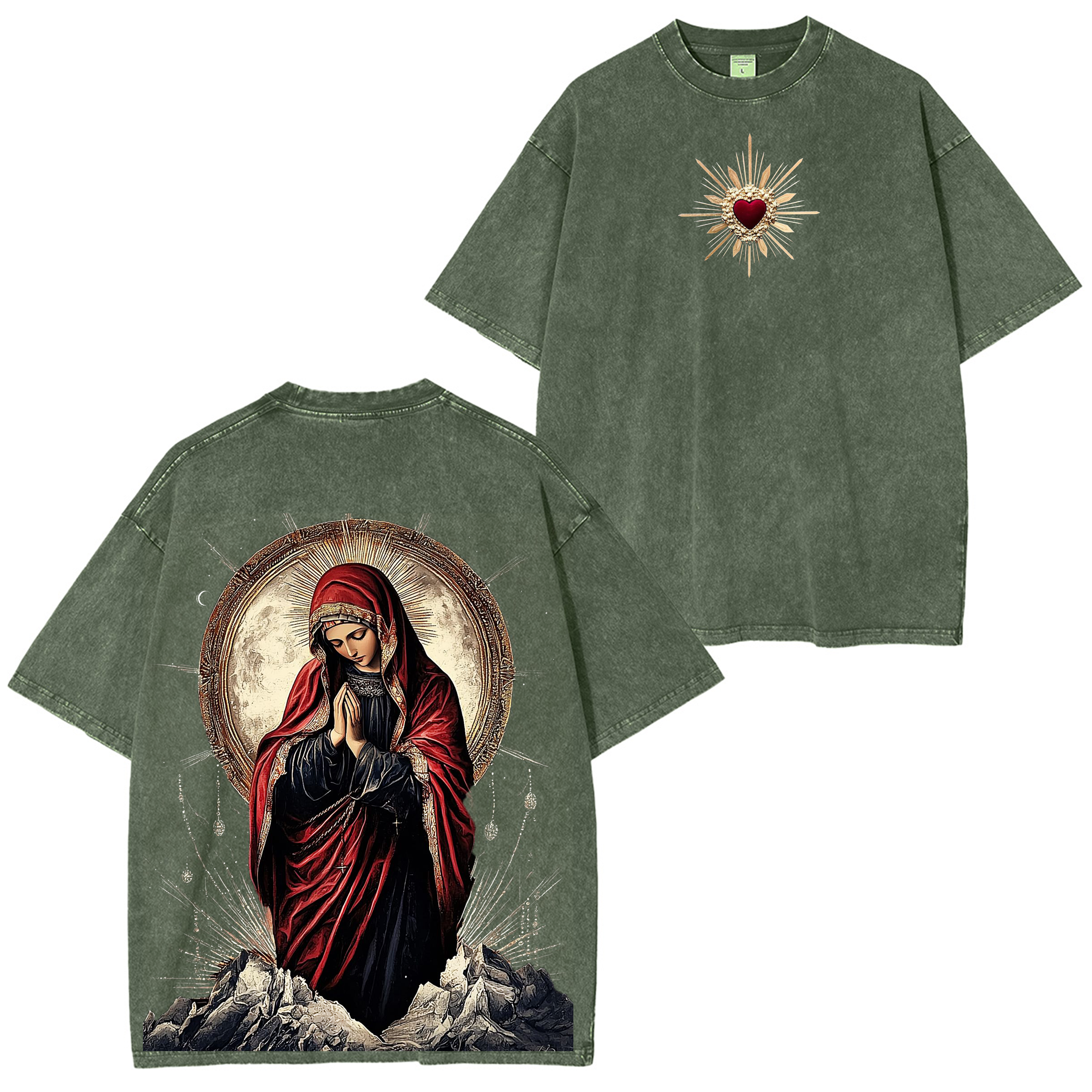 Sacred Heart Virgin Mary Unisex Washed T-Shirt
