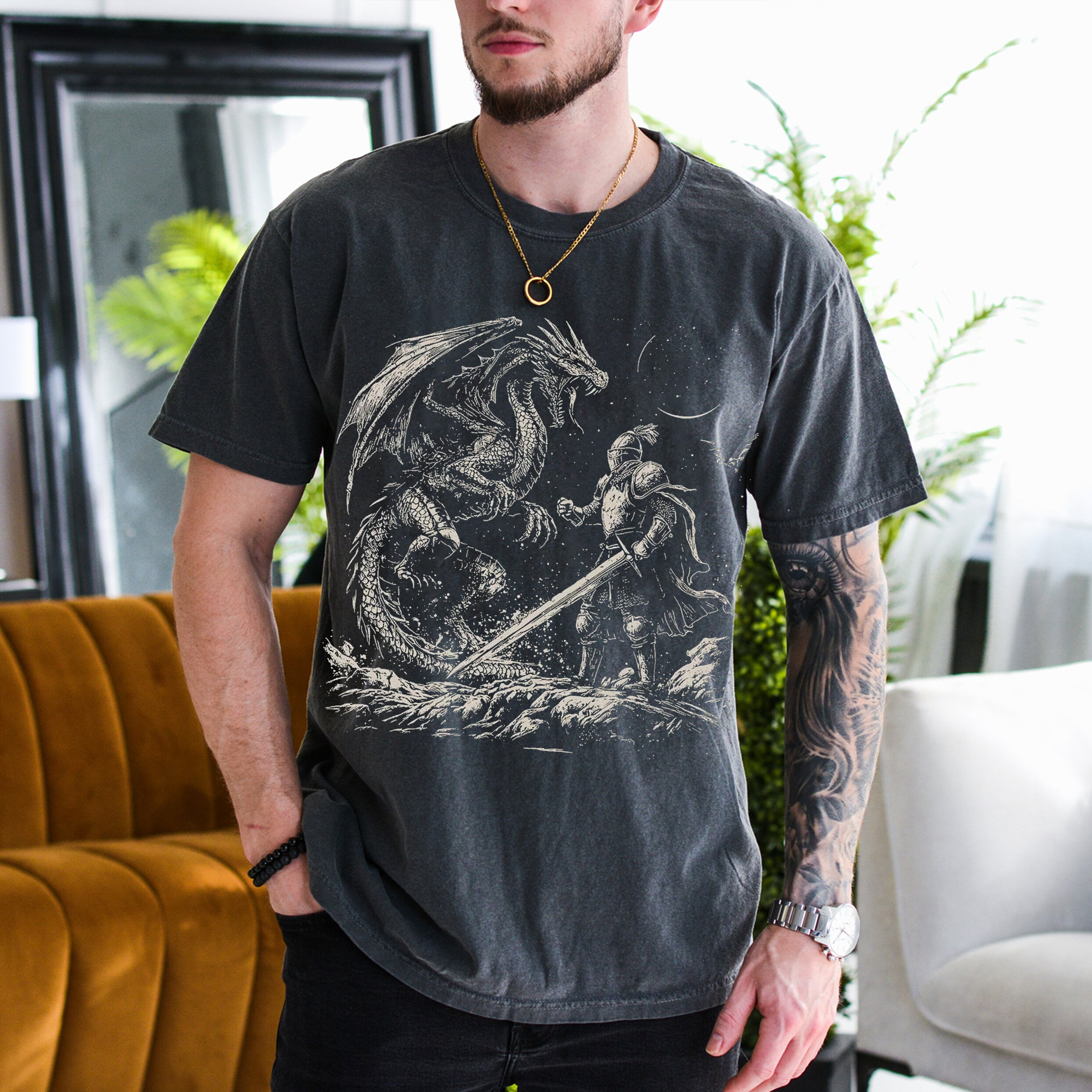 Dragon and Knight Shirt Dark Fantasy Graphic Unisex T-shirt/Crewneck/Hoodie