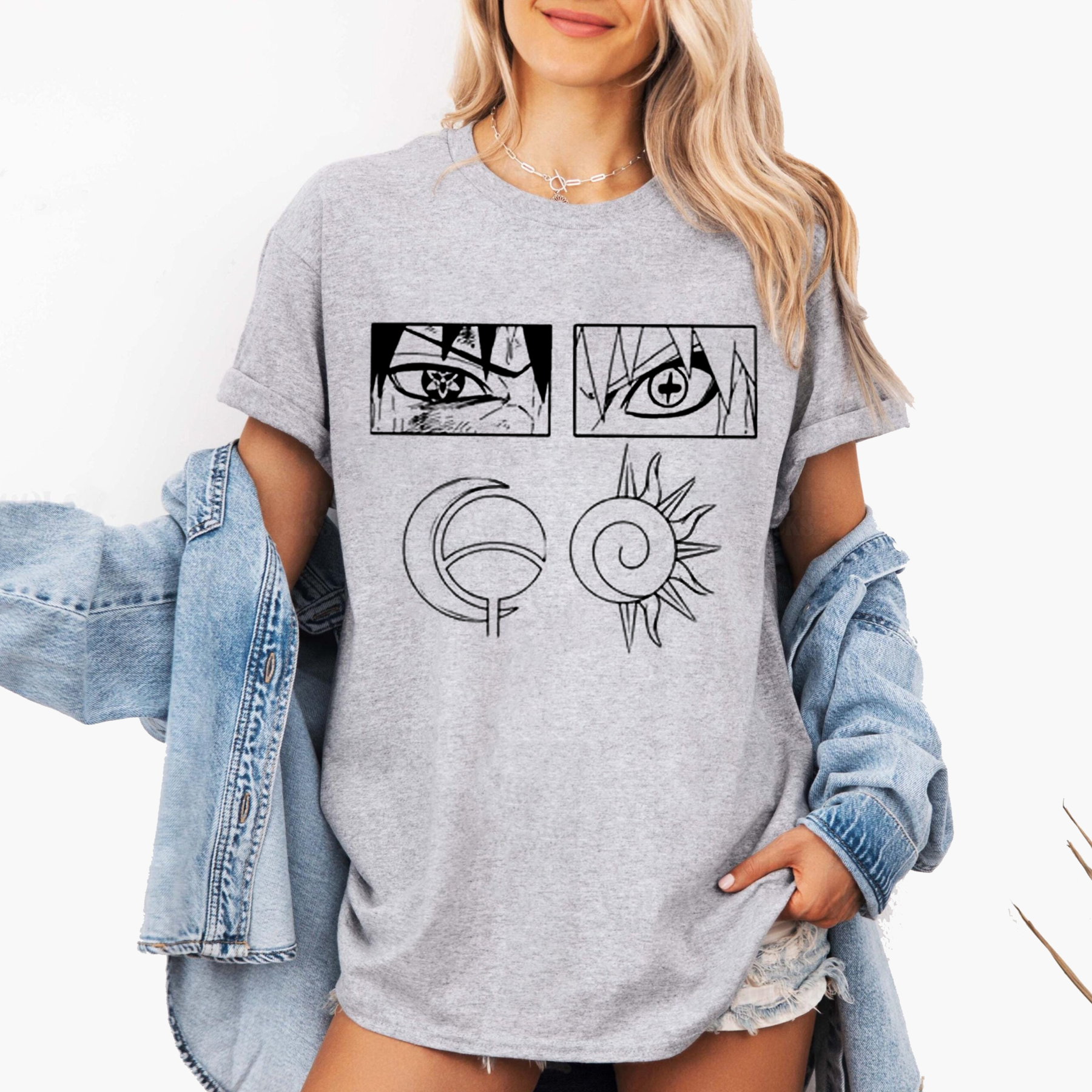 Naruto And Sasuke Clan Eyes Graphic Oversize Unisex Shirts/Crewneck/Hoodie