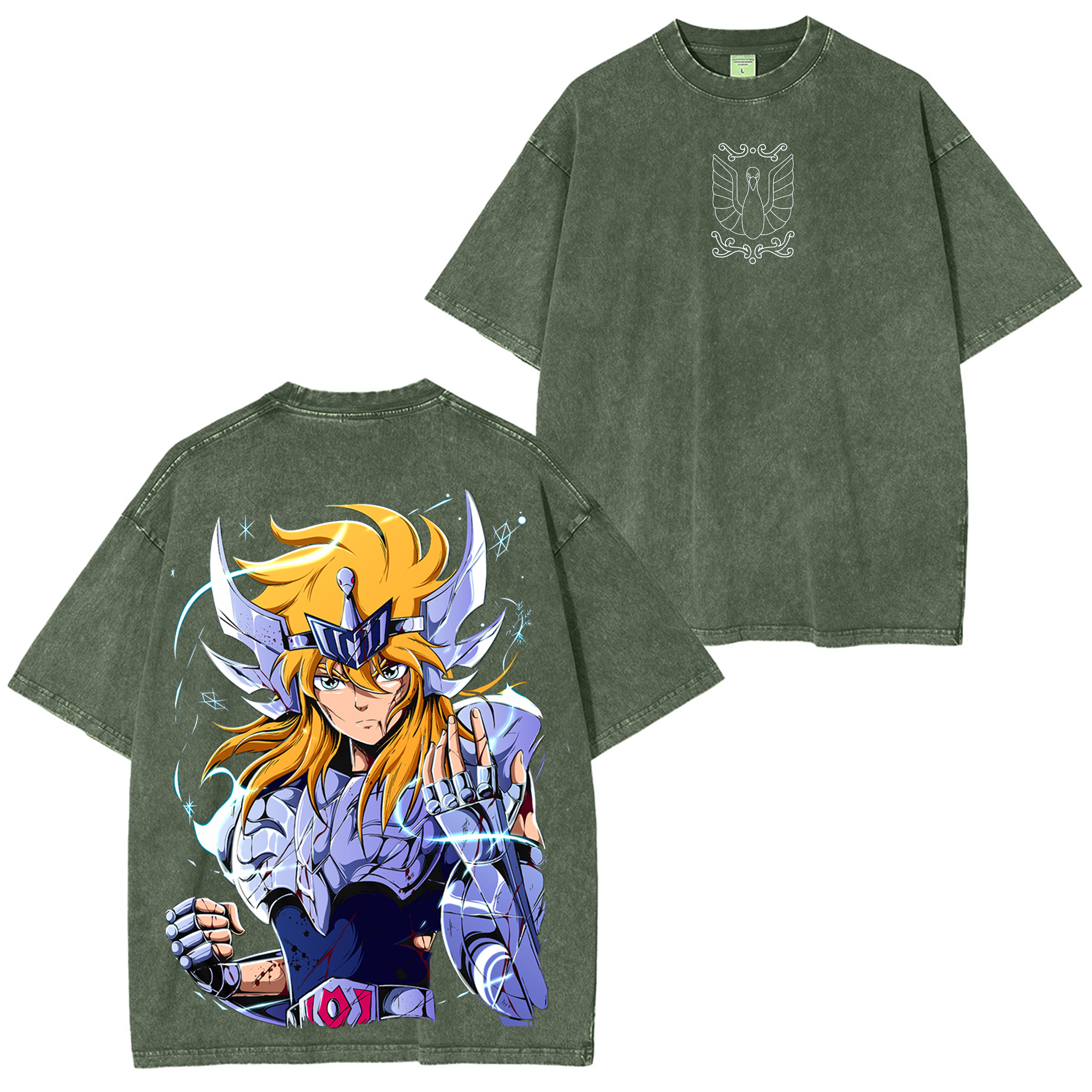 Cygnus Hyoga Saint Seiya  Anime Unisex Washed T-Shirt