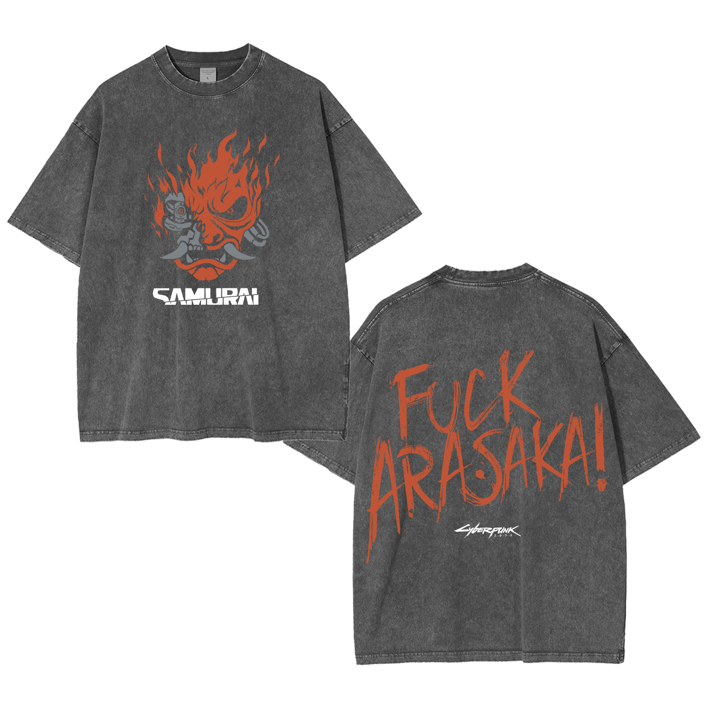 Samurai Cyberpunk 2077 Unisex Washed T-Shirt-Back