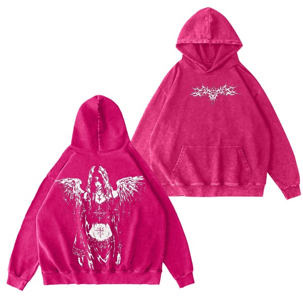 Y2K Gothic Angel Washed Hoodie