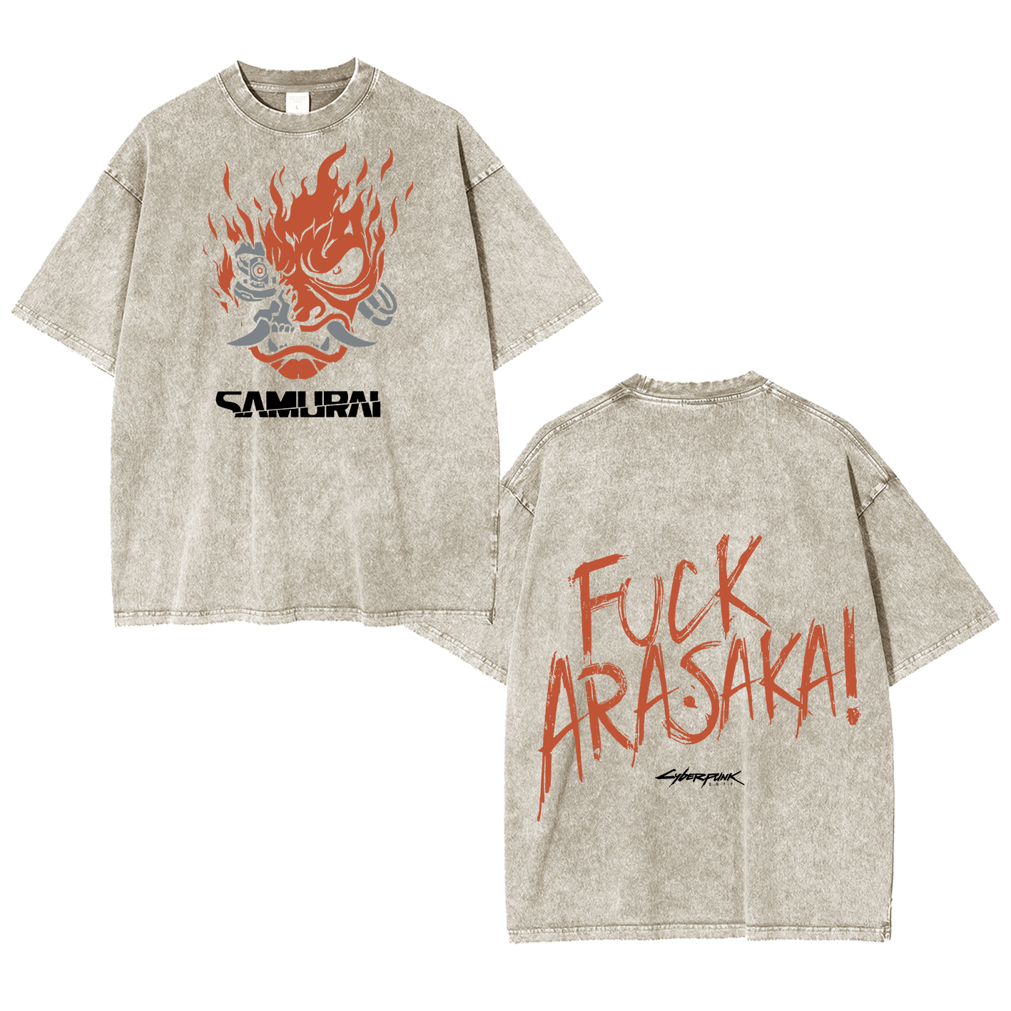 Samurai Cyberpunk 2077 Unisex Washed T-Shirt-Back