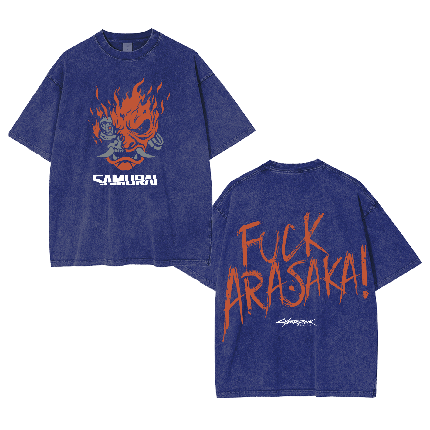Samurai Cyberpunk 2077 Unisex Washed T-Shirt-Back