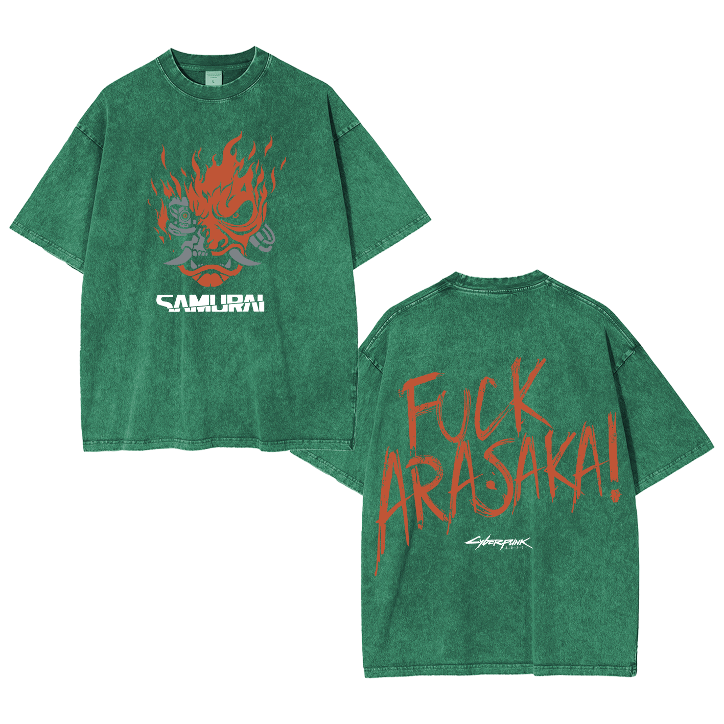 Samurai Cyberpunk 2077 Unisex Washed T-Shirt-Back