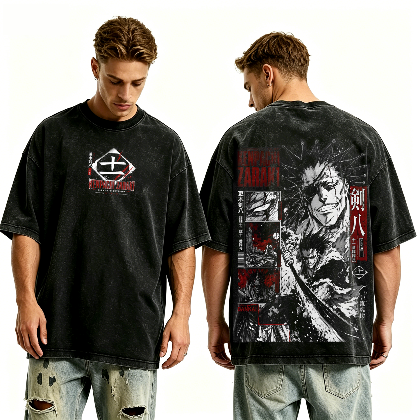 Zaraki Kenpachi Bleach  Anime Unisex Washed T-Shirt