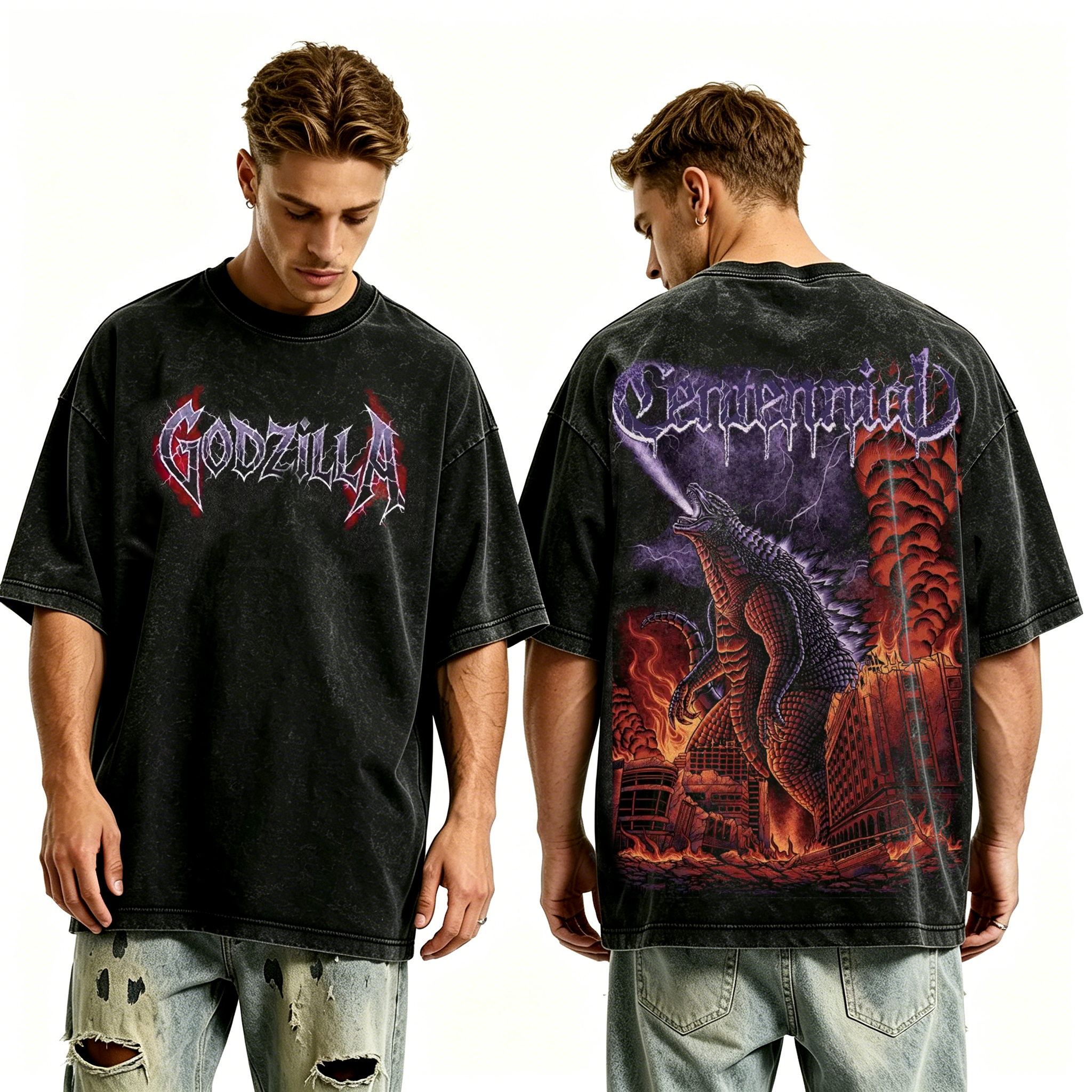 Godzilla  inspired Graphic Unisex Washed T-Shirt