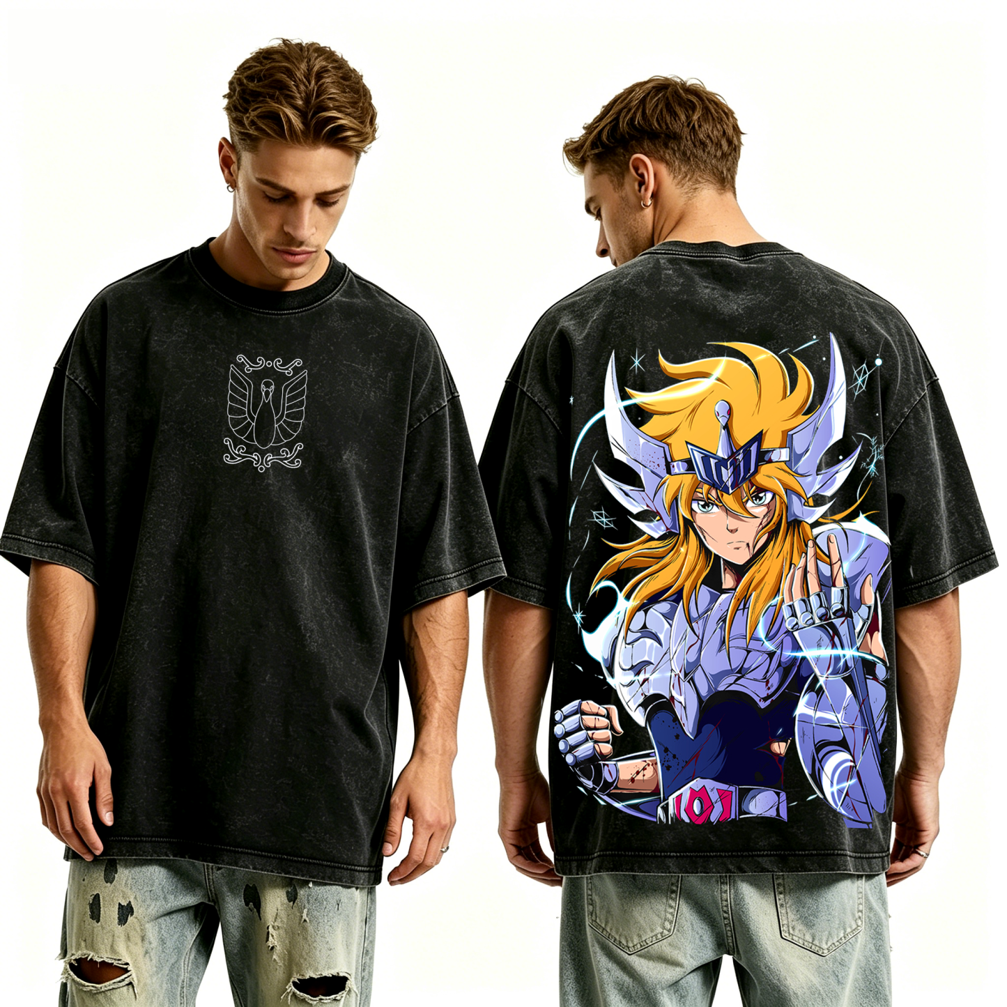 Cygnus Hyoga Saint Seiya  Anime Unisex Washed T-Shirt