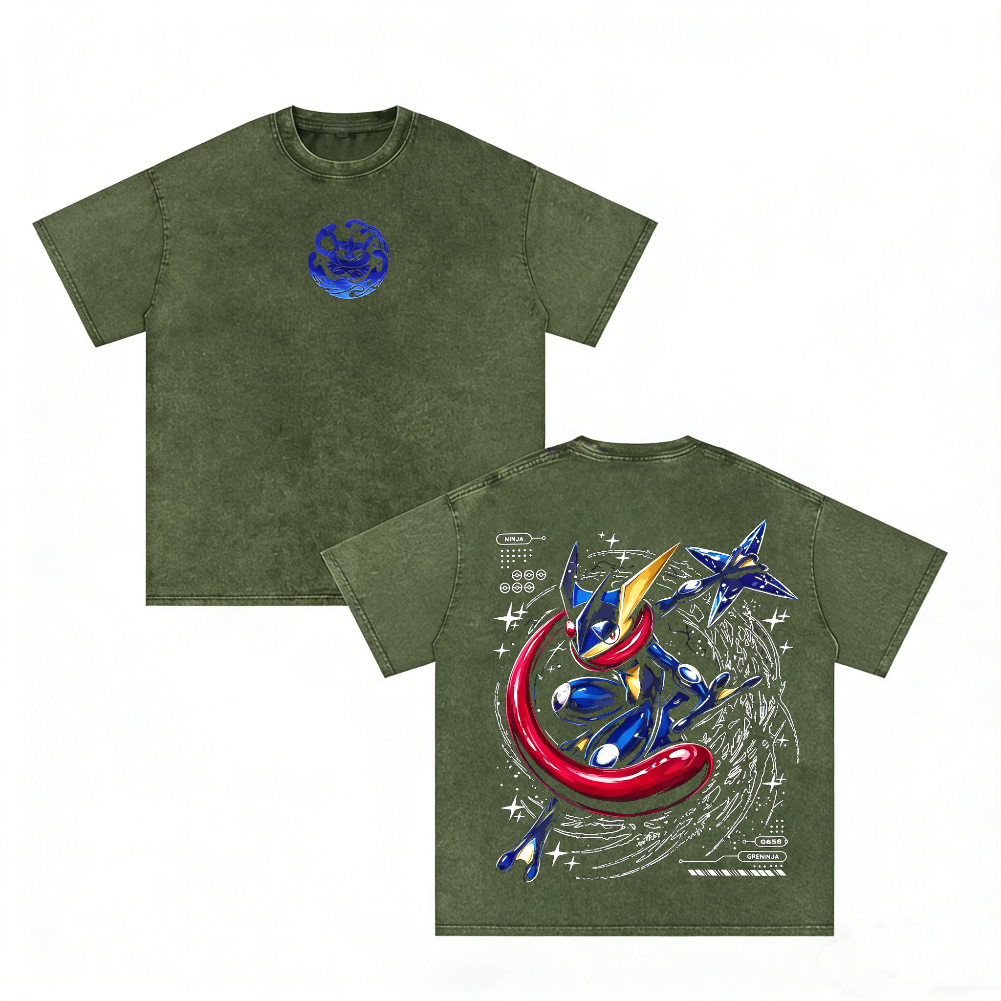 Retro Greninja Pokemon Anime  Unisex Washed T-Shirt