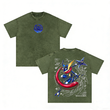 Retro Greninja Pokemon Anime  Unisex Washed T-Shirt