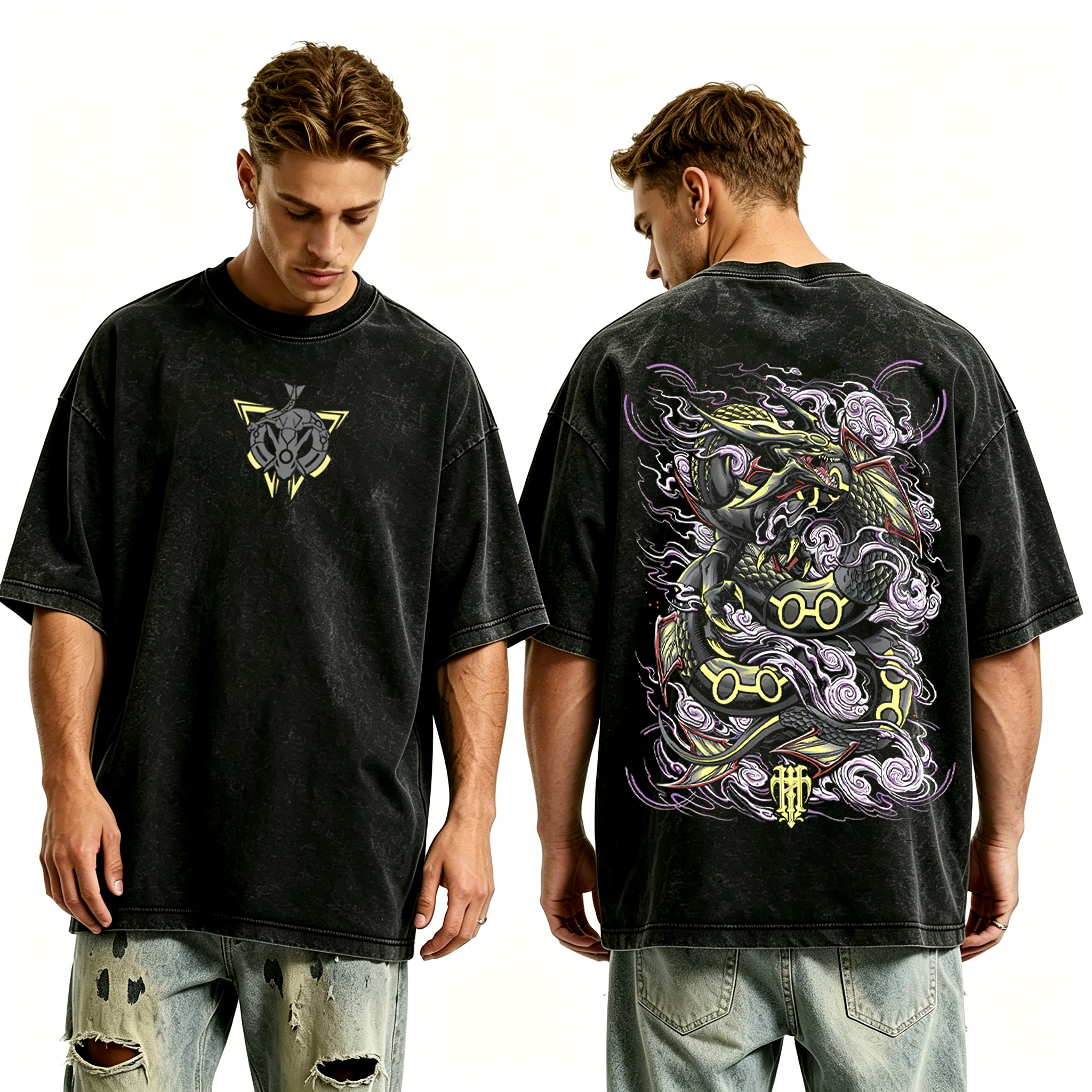 Shiny Rayquaza Pokemon Retro Unisex Washed T-Shirt