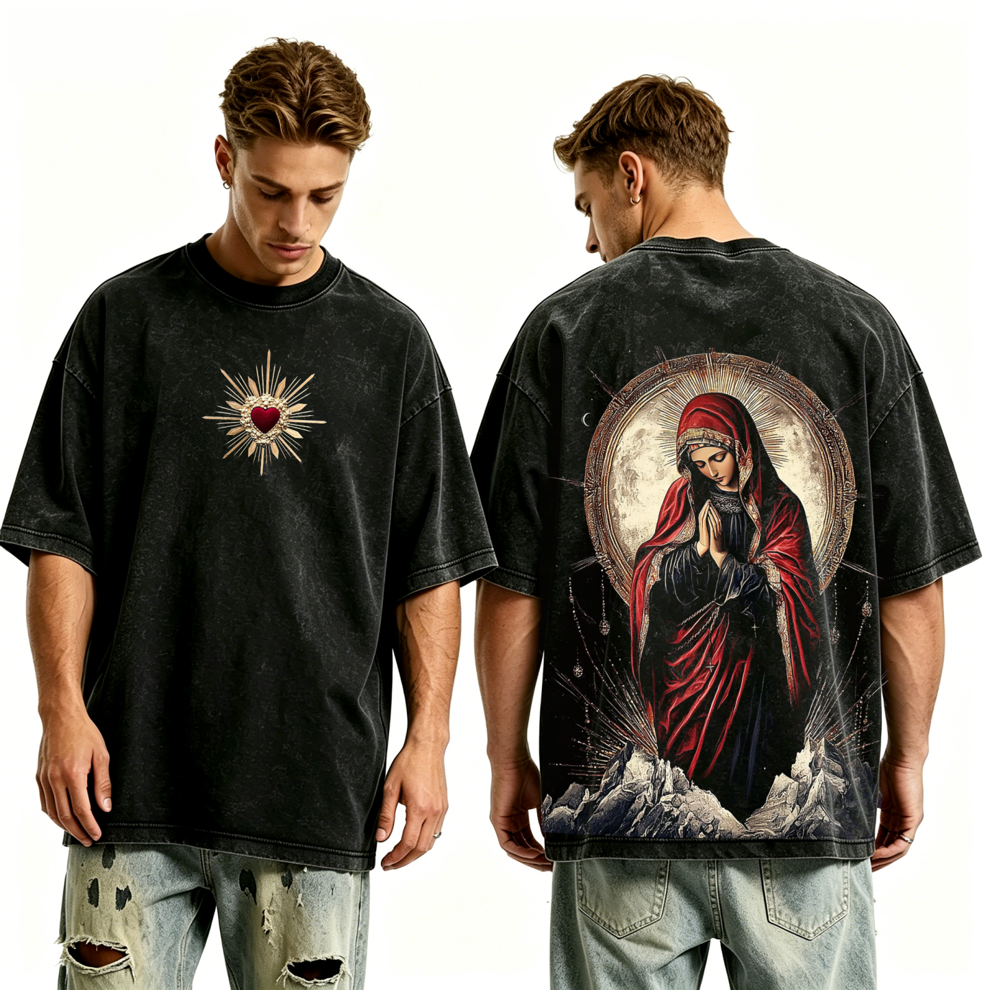 Sacred Heart Virgin Mary Unisex Washed T-Shirt