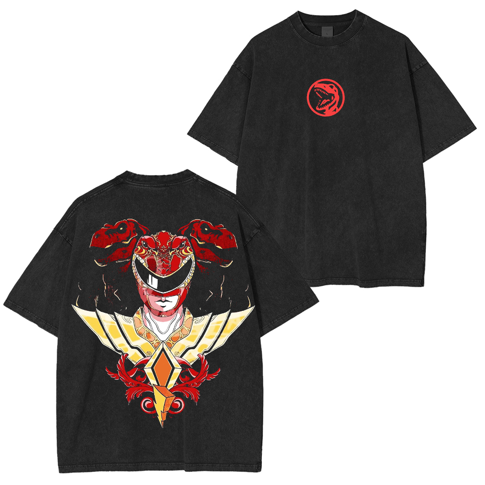 Tyrannosaurus Badge Red Ranger Unisex Washed T-Shirt