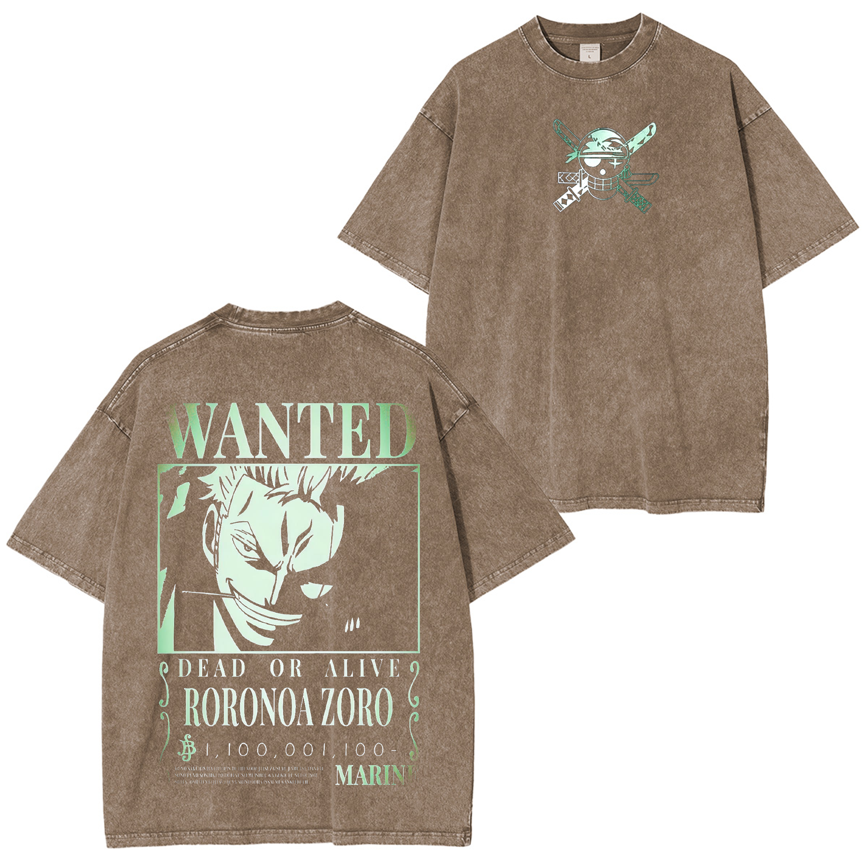 One Piece Shirt -Zoro Wanted Anime Unisex Washed T-Shirt