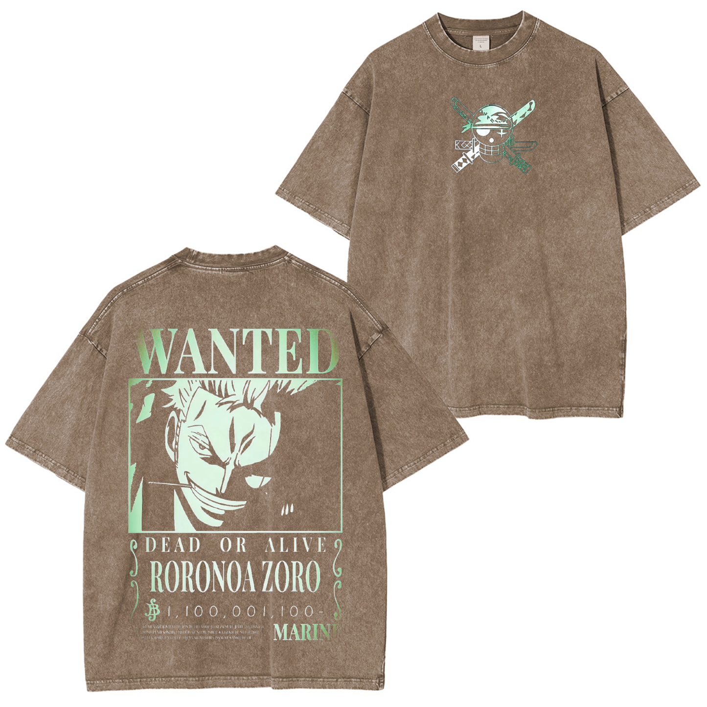 One Piece Shirt -Zoro Wanted Anime Unisex Washed T-Shirt