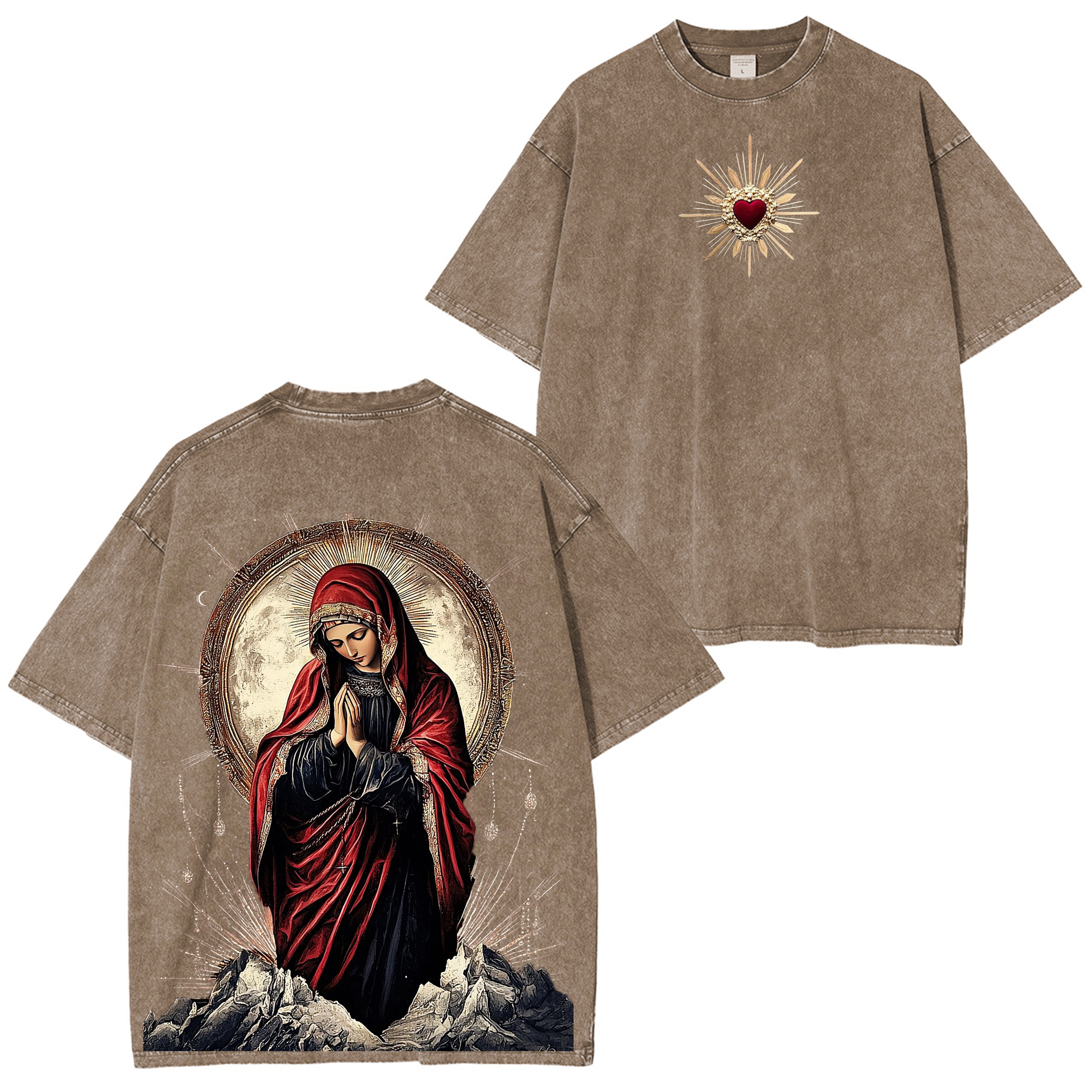 Sacred Heart Virgin Mary Unisex Washed T-Shirt