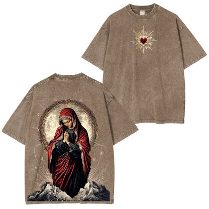Sacred Heart Virgin Mary Unisex Washed T-Shirt