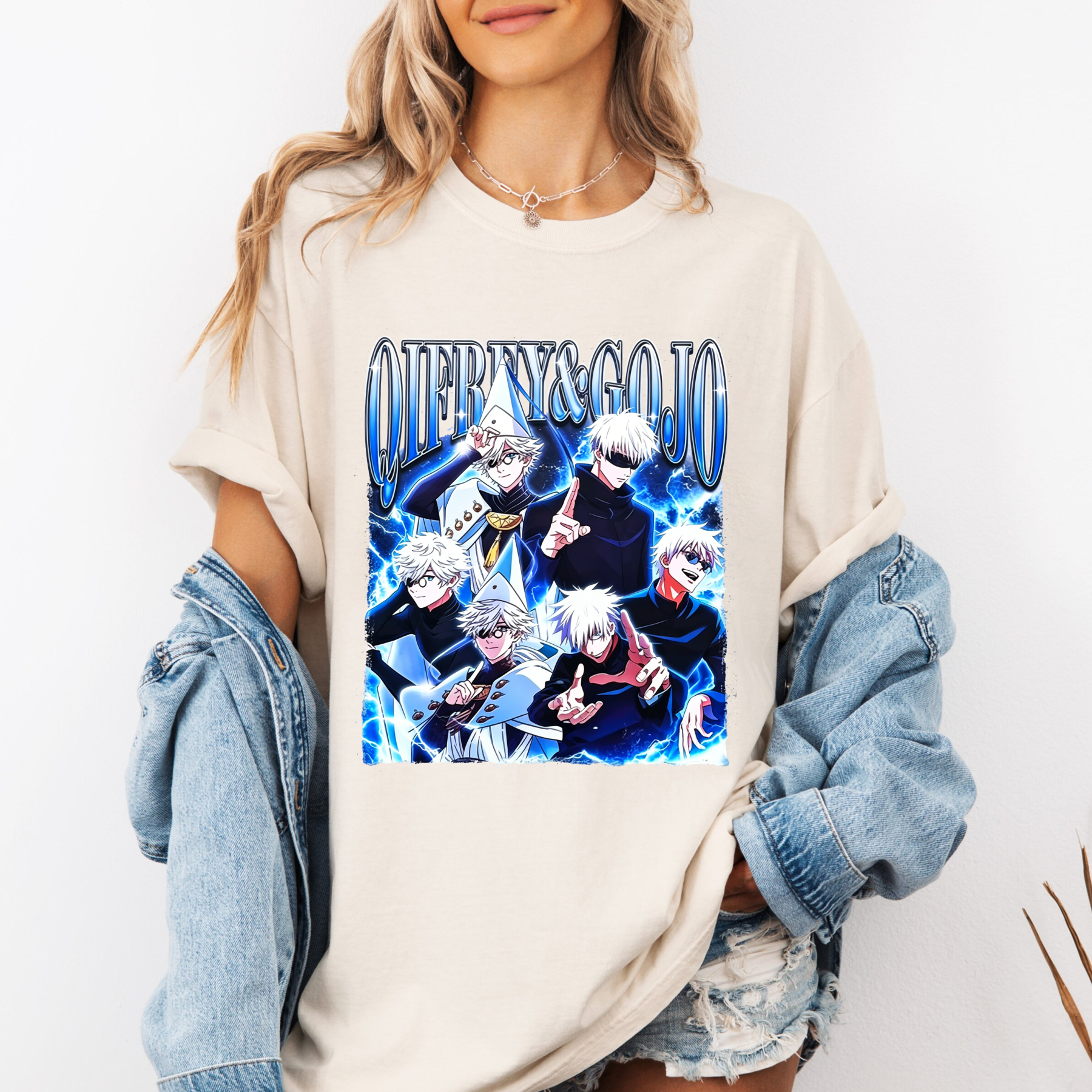 Qifrey x Gojo Anime Oversize Unisex Shirts/Crewneck/Hoodie