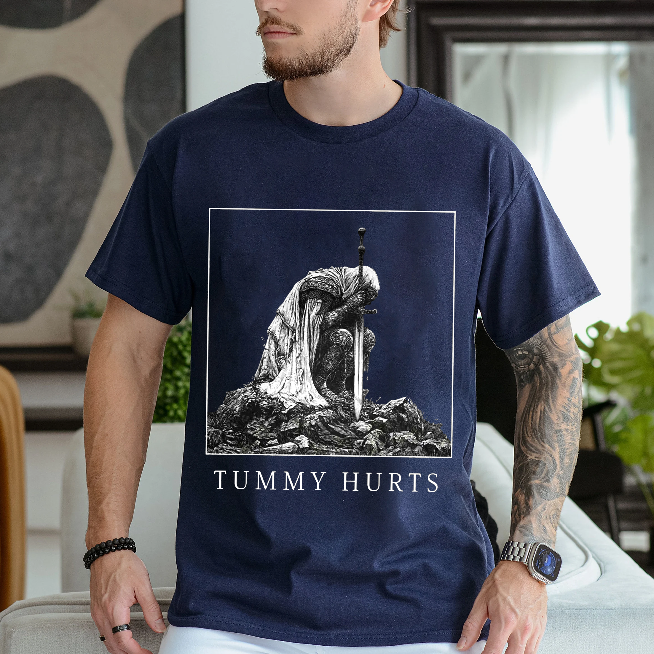 Tummy Hurts Medieval Knight Dark Humor art Unisex T-shirt/Crewneck/Hoodie