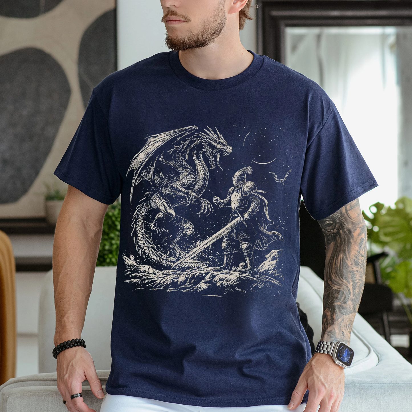 Dragon and Knight Shirt Dark Fantasy Graphic Unisex T-shirt/Crewneck/Hoodie