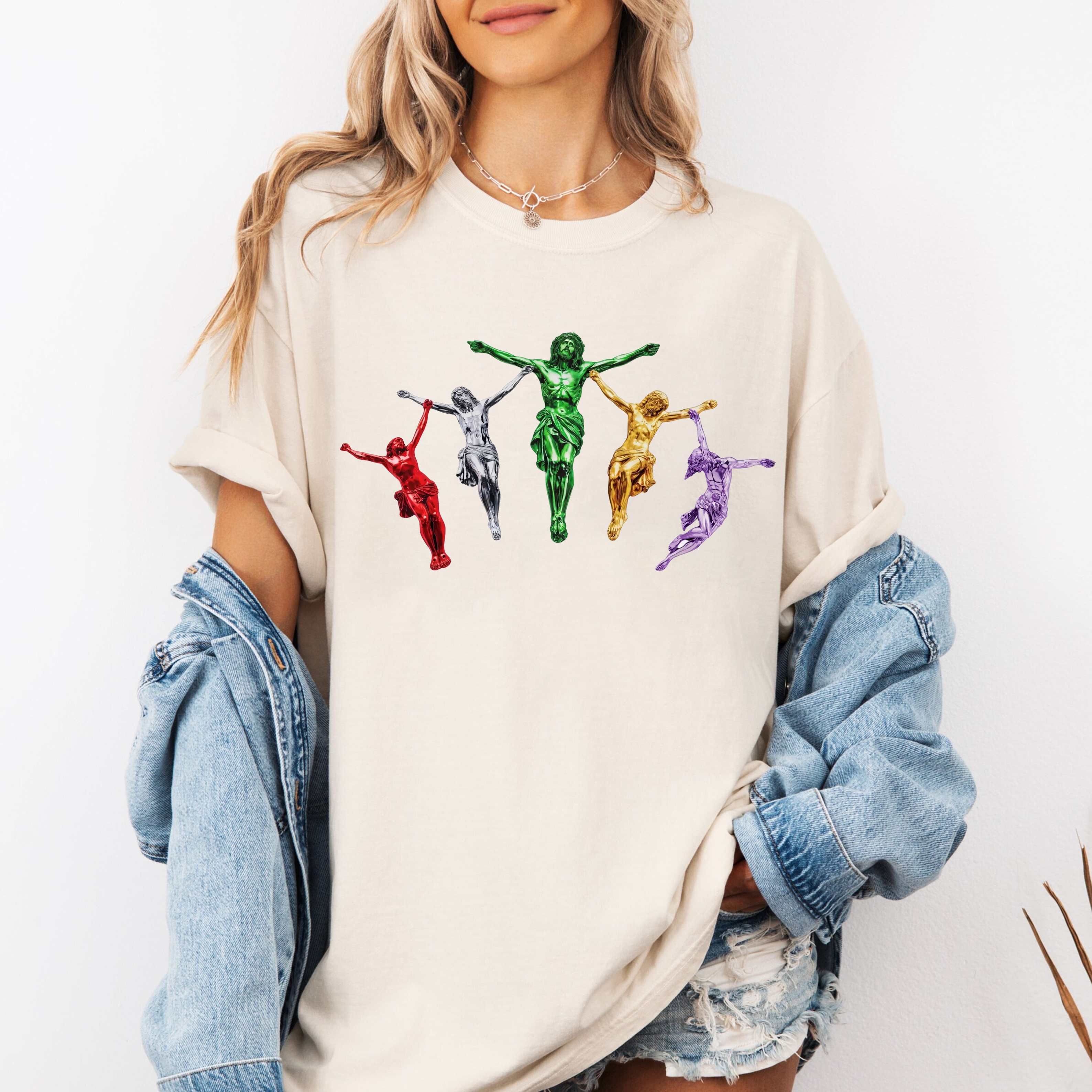 Metallic Jesus  Graphic Oversize Unisex Shirts/Crewneck/Hoodie