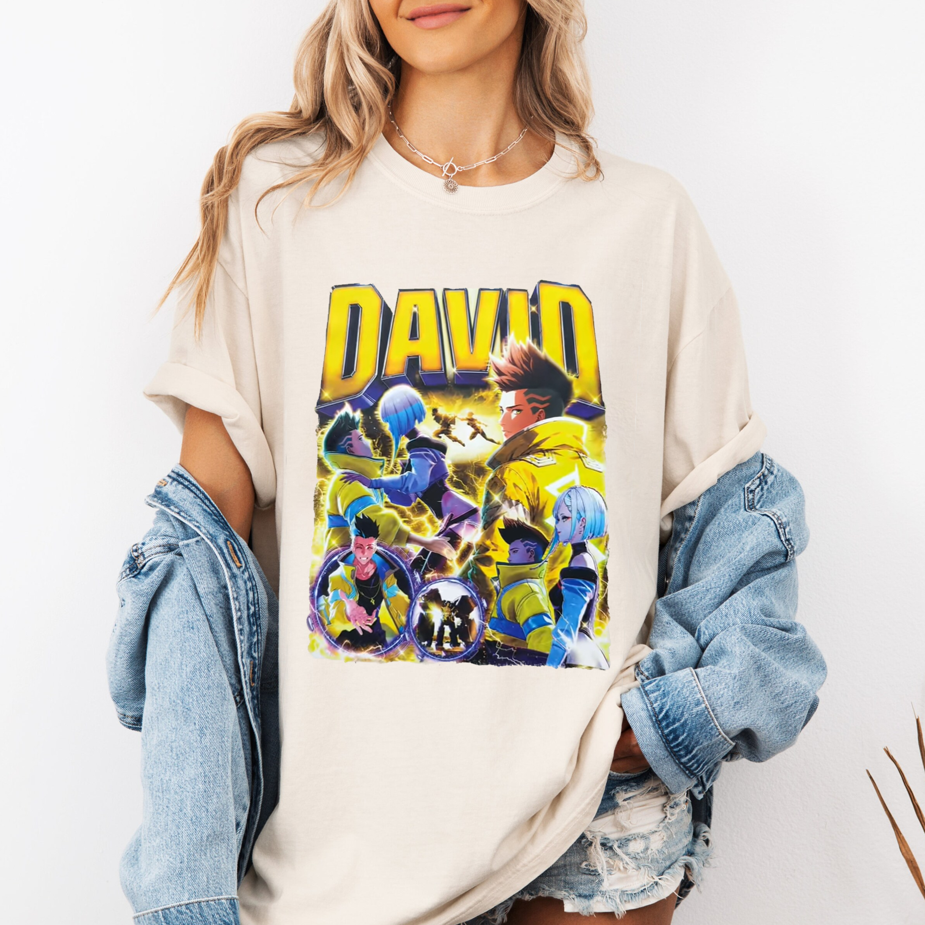 David x Lucy Cyberpunk Edgerunners Anime Inspired Graphic Oversize Unisex Shirts/Crewneck/Hoodie